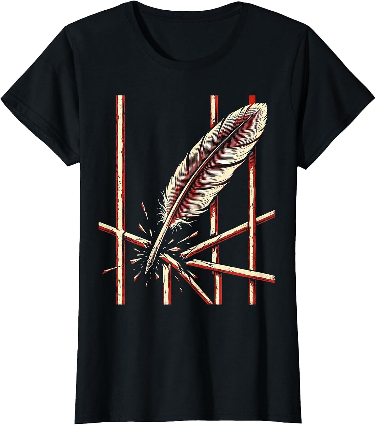 Women's Free Speech Quill Pen Breaking Iron Bars Art T-Shirt - Black