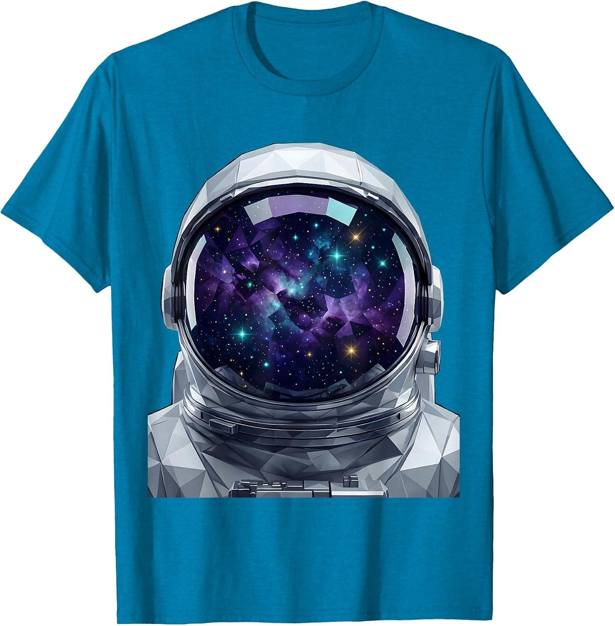 Astronaut Helmet Galaxy Visor Reflection Design T-Shirt - Sapphire Blue