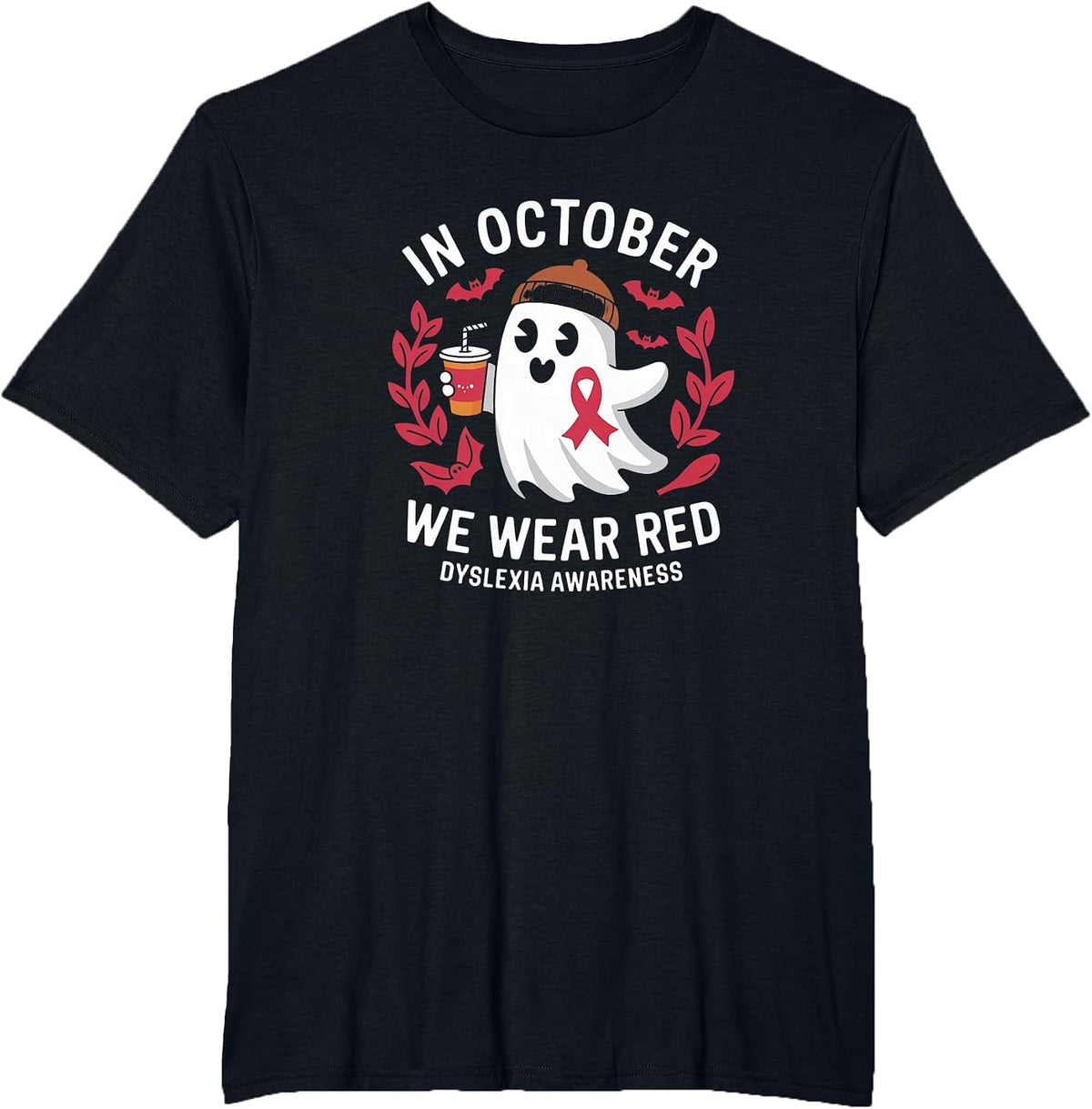 in October We Wear Red Dyslexia Awareness T-Shirt - Black