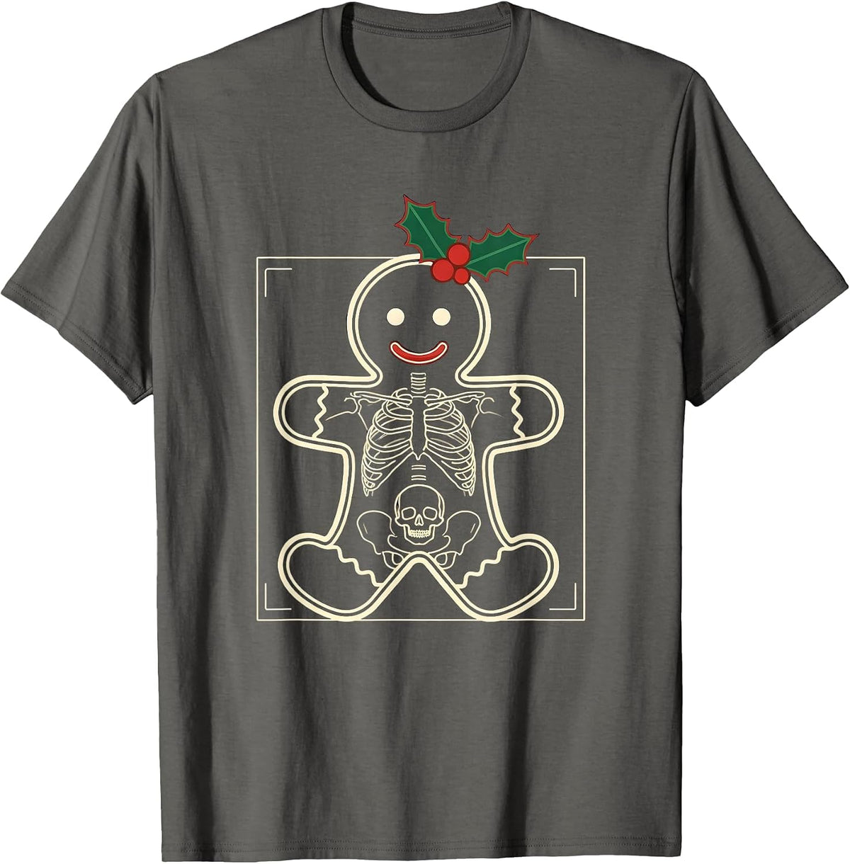 Gingerbread Skeleton Radiology Tech Christmas Humor T-Shirt - Asphalt Grey