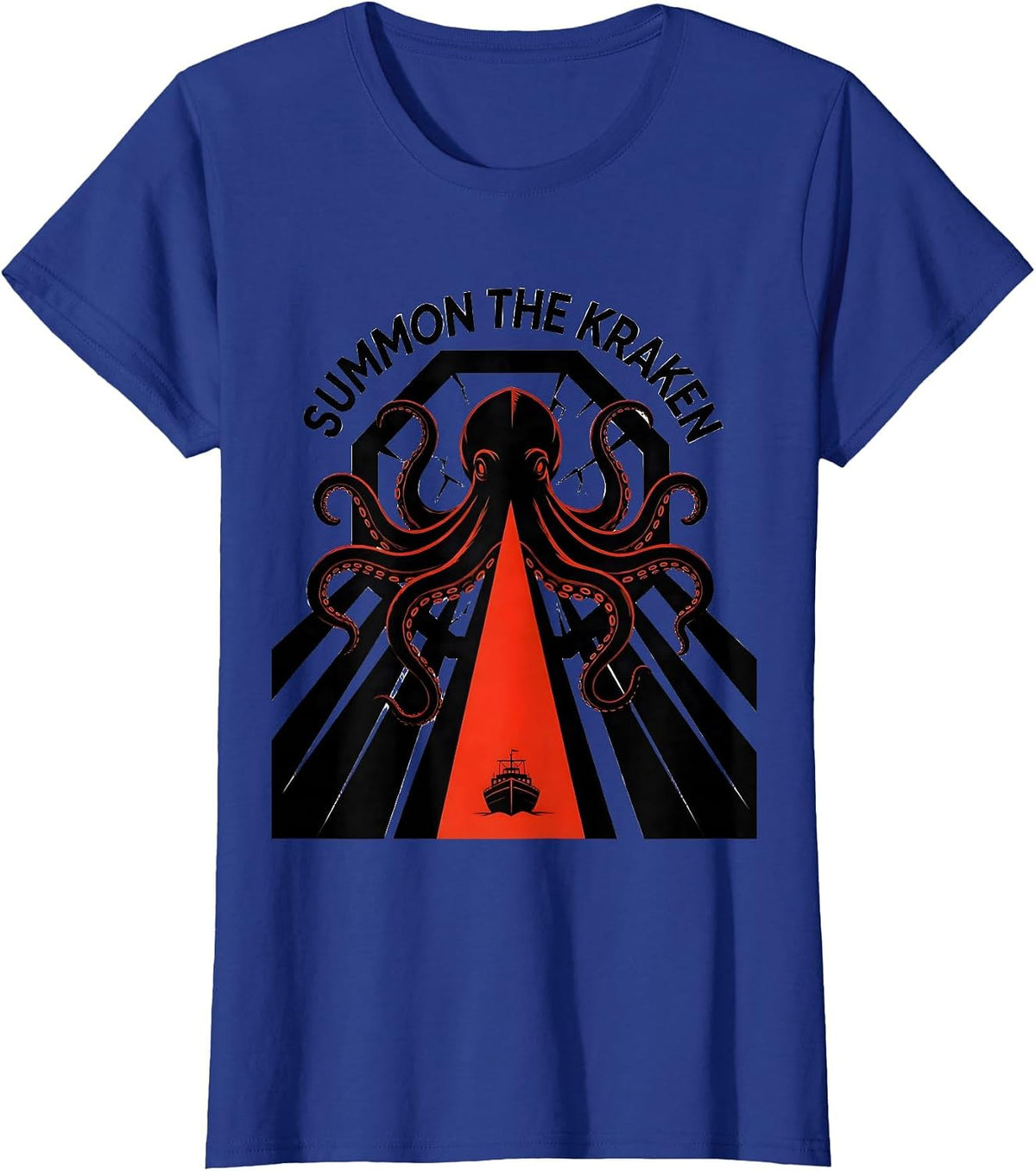 Women's Summon The Kraken Constructivist Poster Octopus Lover T-Shirt - Royal Blue