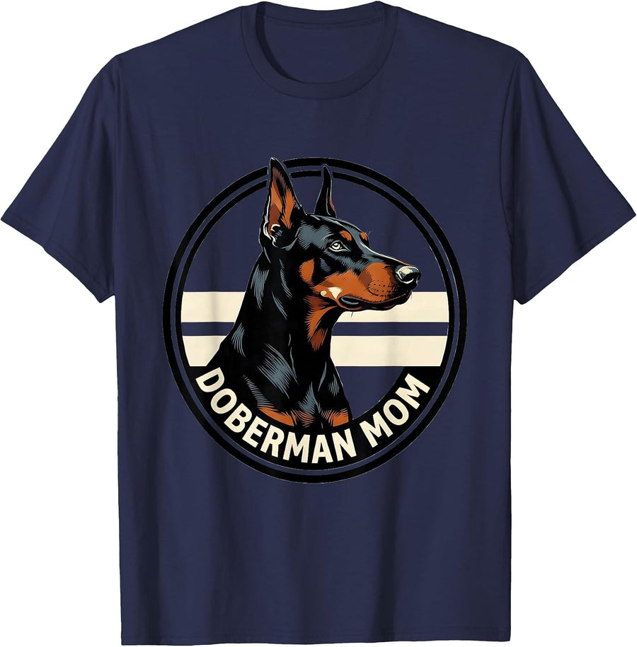 Doberman Mom Patriotic Shield Badge Dobie Owner Pride T-Shirt - Navy Blue