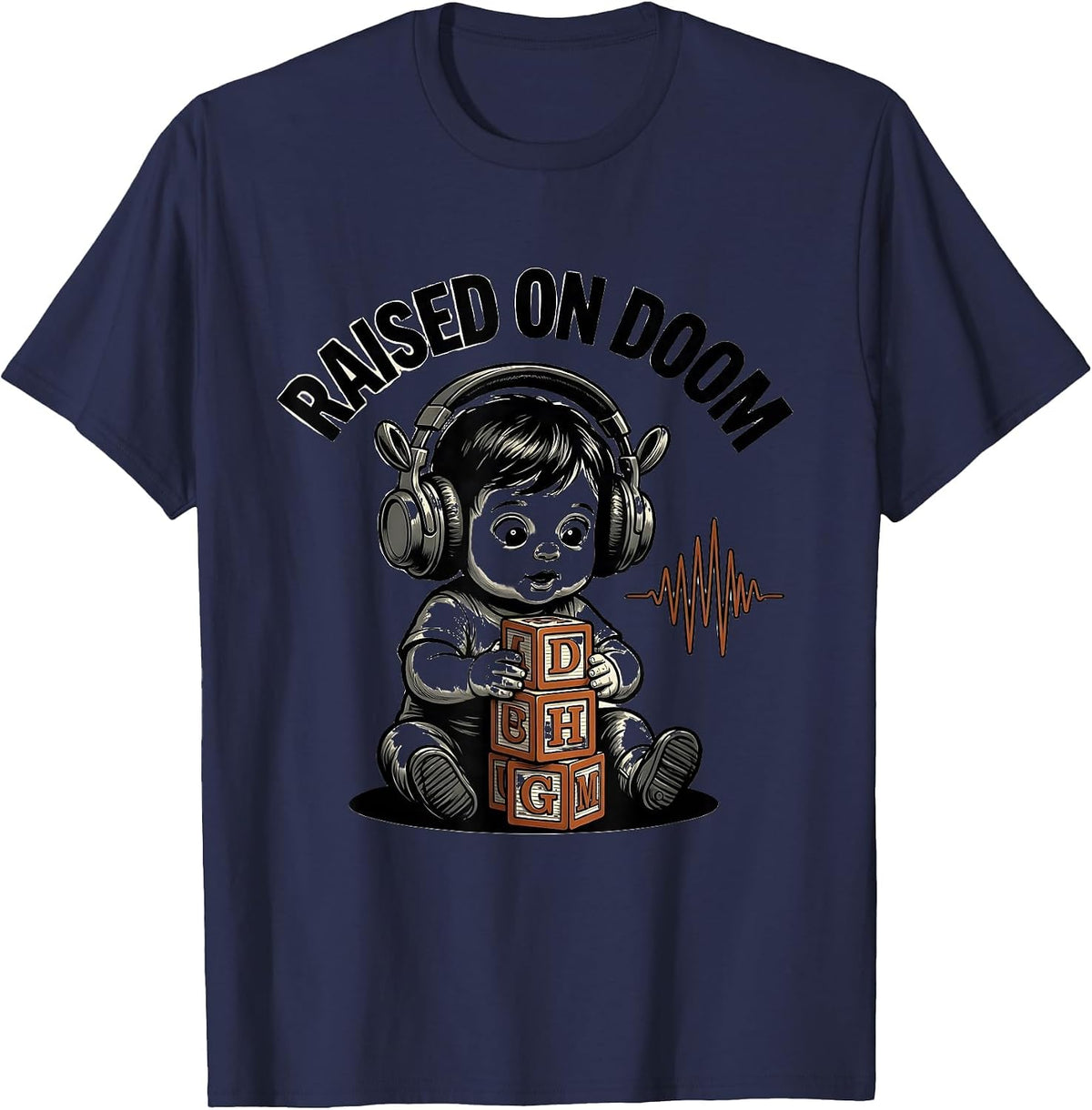 Raised On Doom Funny Heavy Metal Fan Ironic Humor T-Shirt - Navy Blue