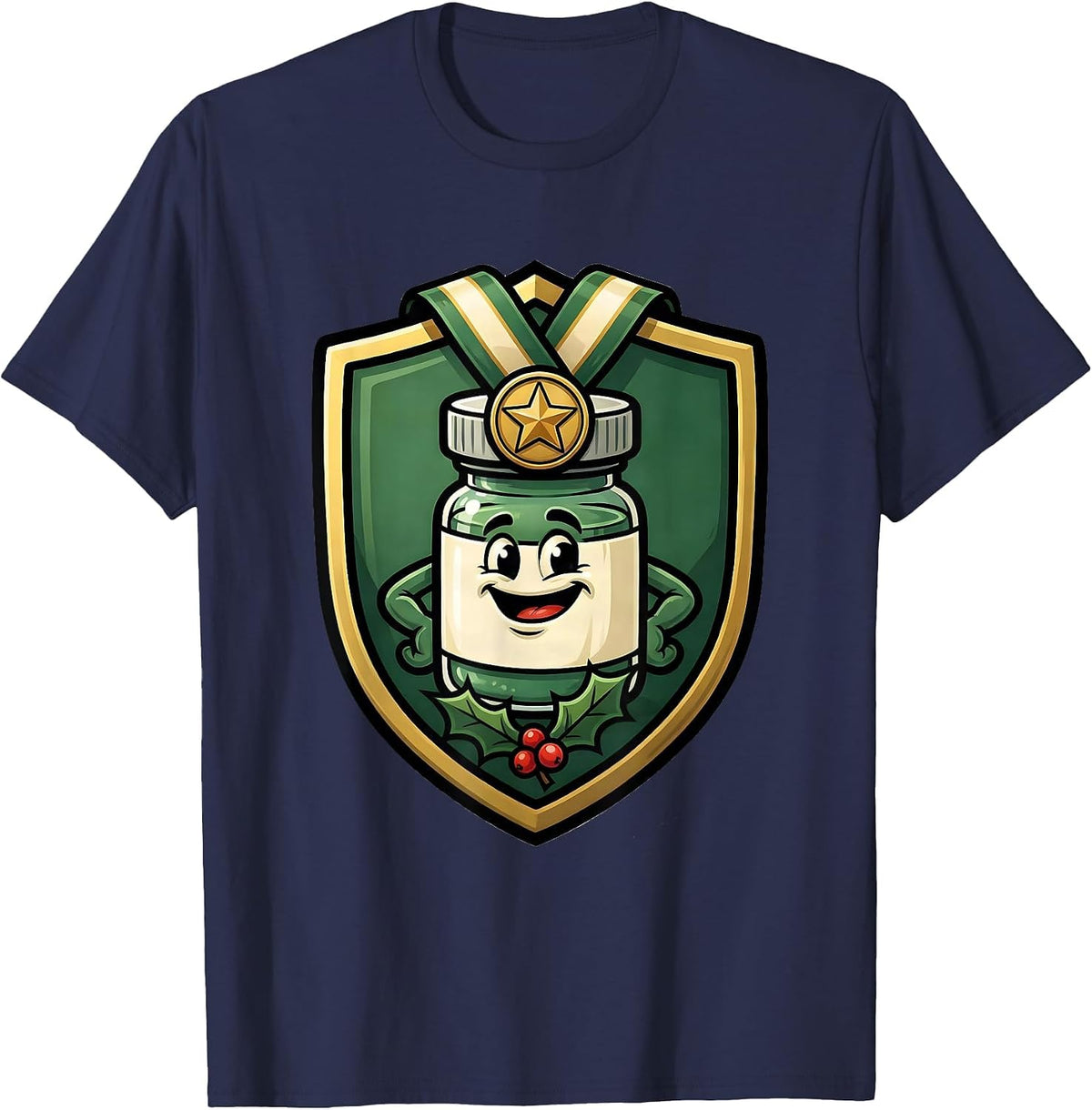 Pharmacy Squad Christmas Badge Cartoon Tech Humor T-Shirt - Navy Blue
