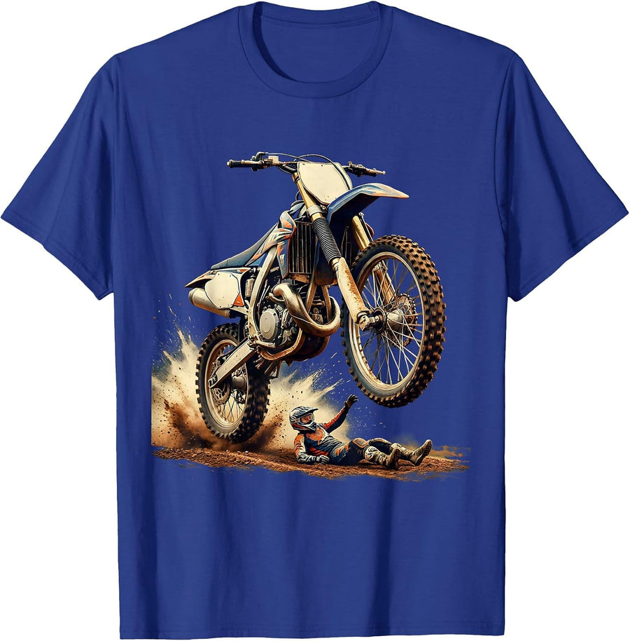 Vintage Dirt Bike Crash Motocross Rider Humor T-Shirt - Royal Blue