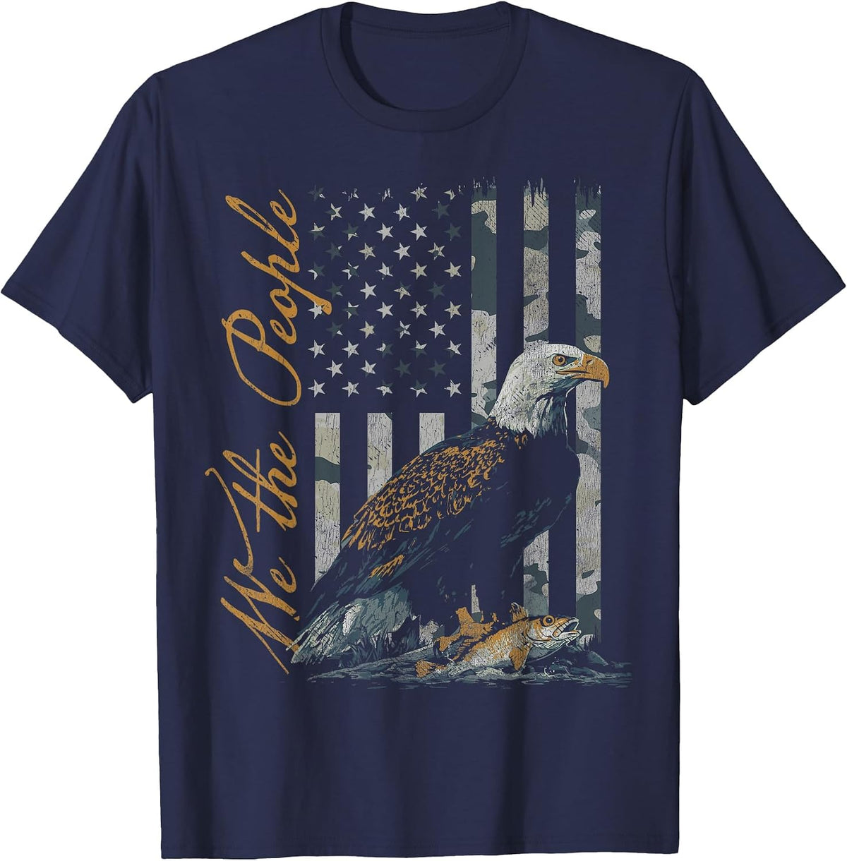 We the People American Flag Patriotic Bald Eagle T-Shirt - Navy Blue