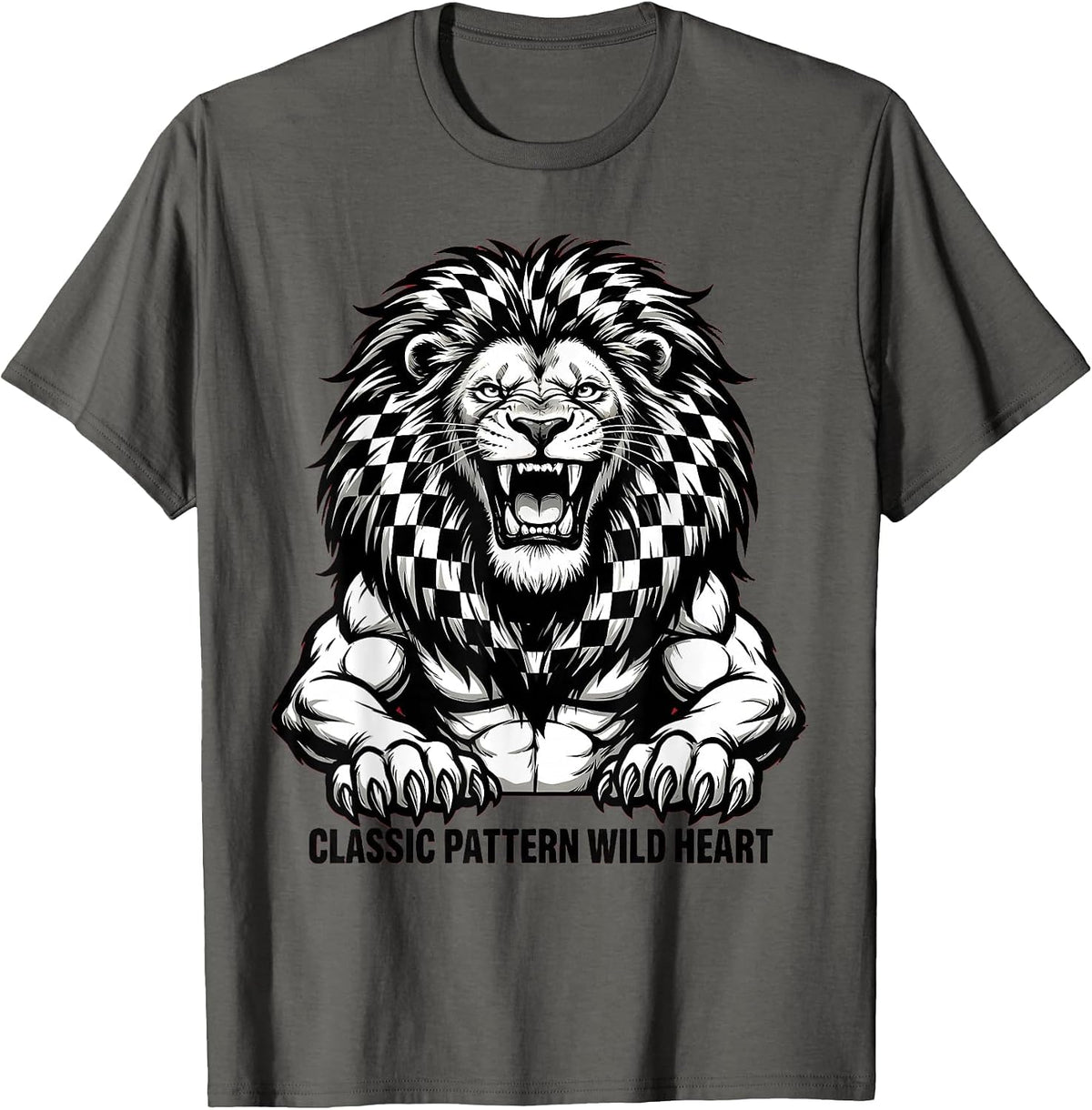 Classic Pattern Wild Heart Checkered Design T-Shirt - Asphalt Grey