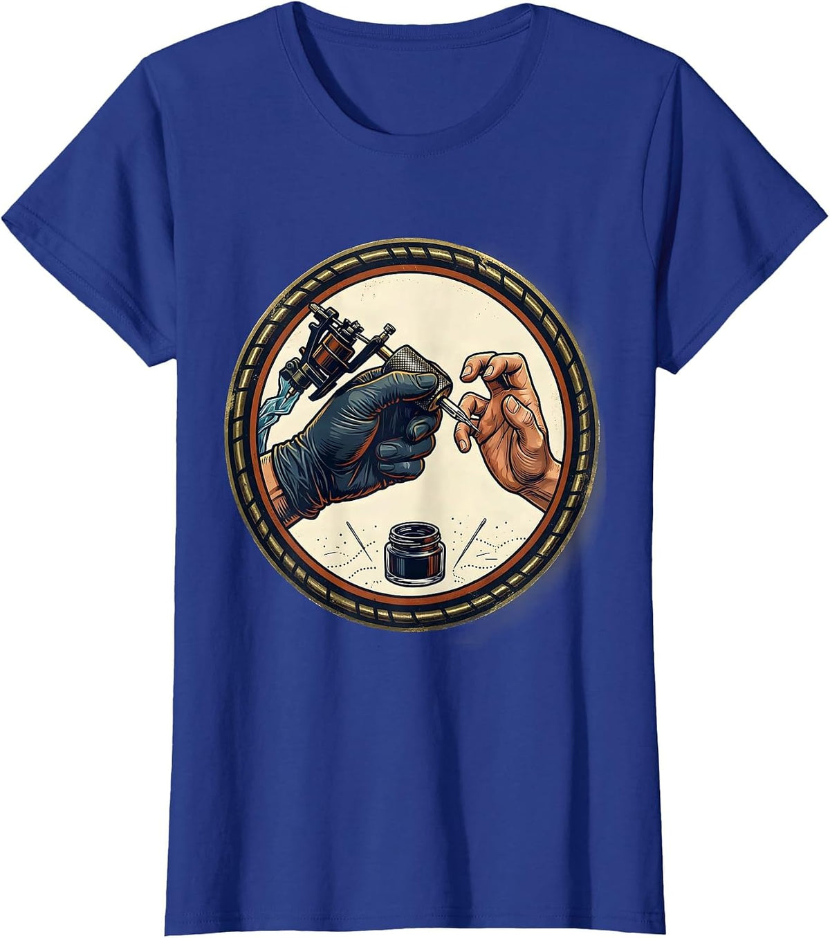 Women's Tattooist Vintage Gloved Hand Ink Artist Humor T-Shirt - Royal Blue