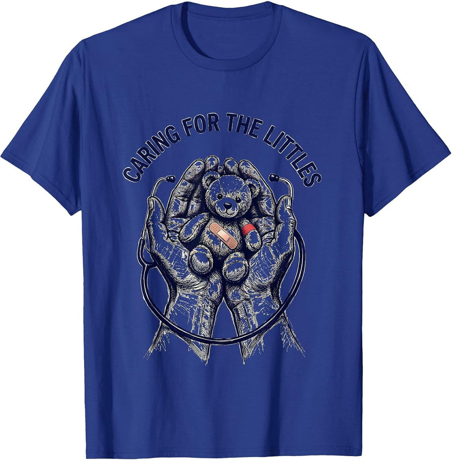 Caring for the Littles Pediatric Nurse Design T-Shirt - Royal Blue