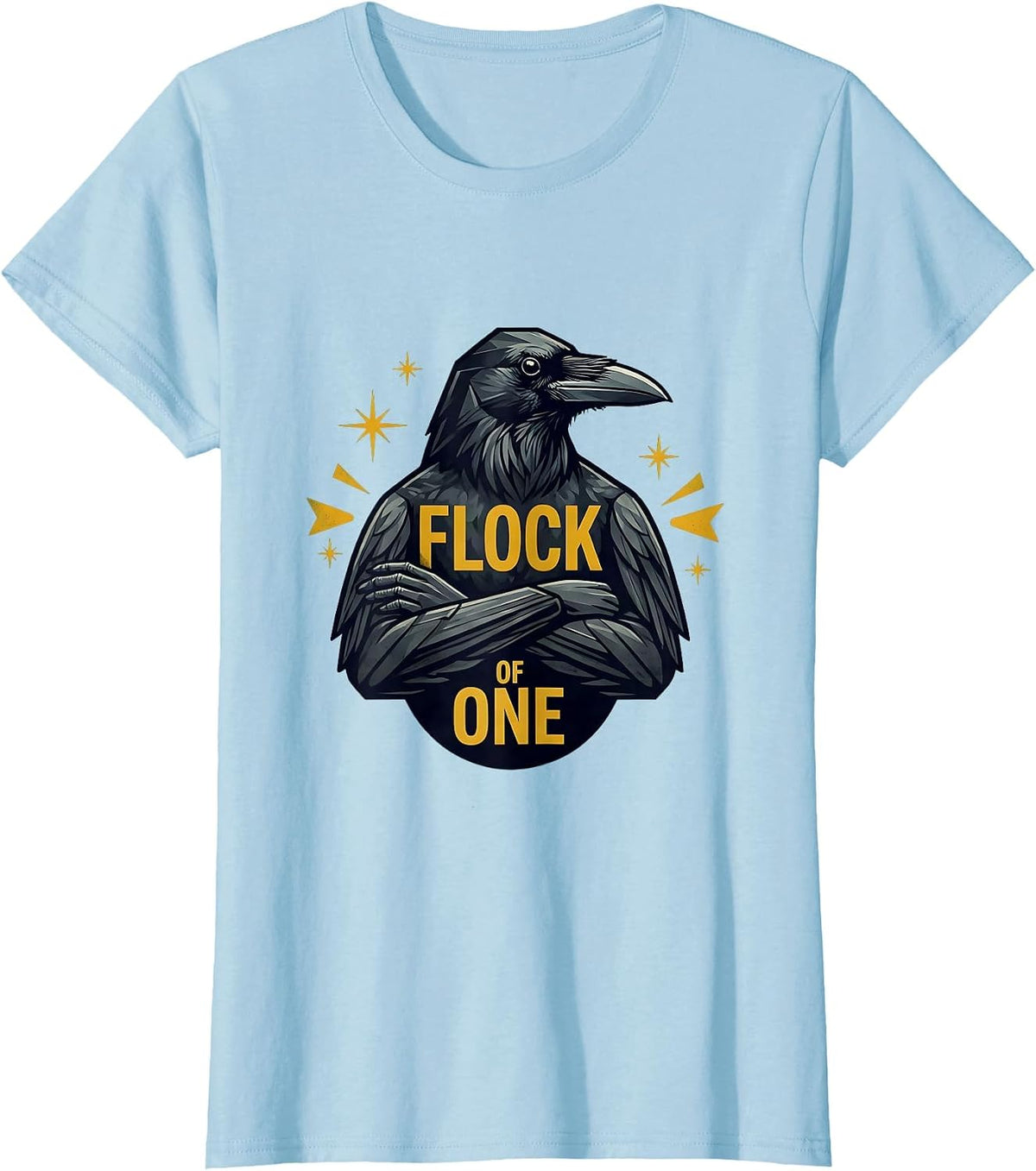 Women's Flock of One Crow Lone Bird Design T-Shirt - Baby Blue