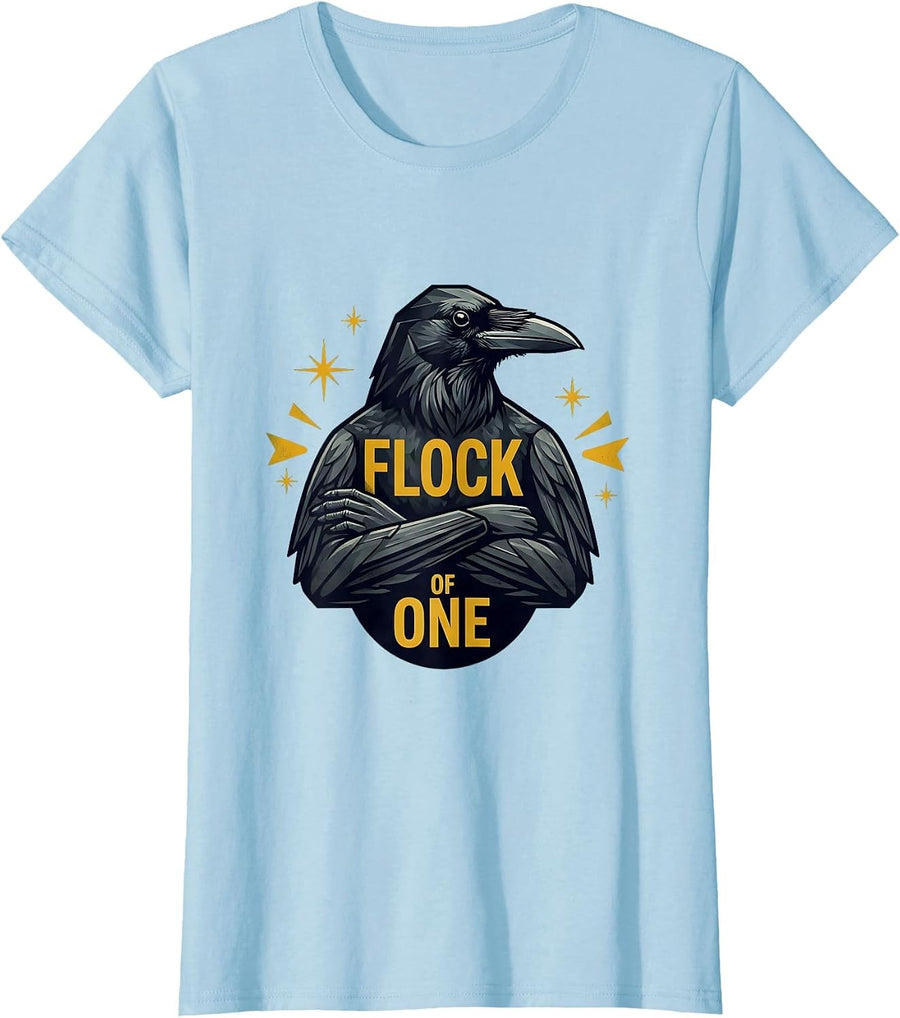Women's Flock of One Crow Lone Bird Design T-Shirt - Baby Blue