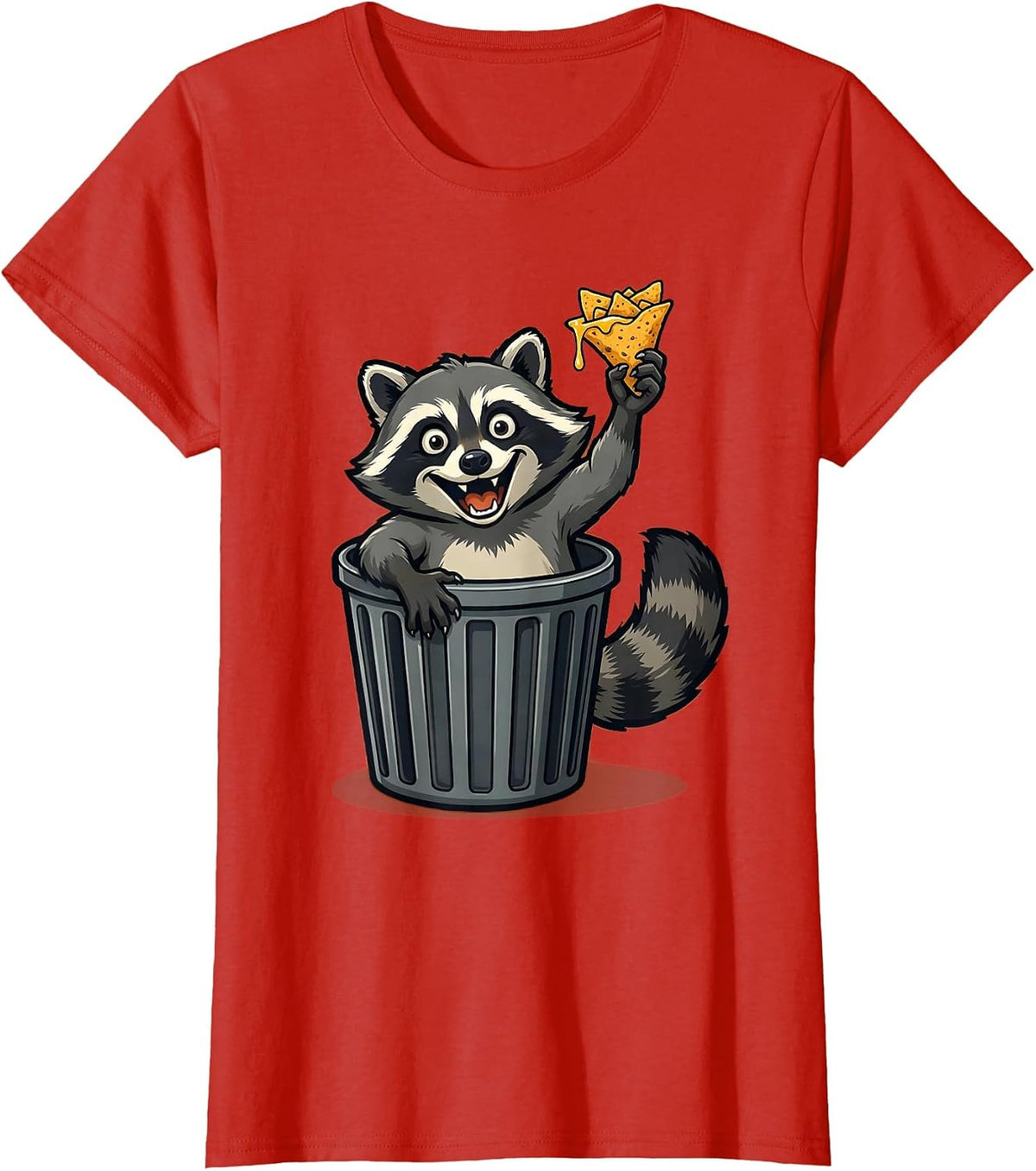 Raccoon Stealing Nachos Funny Trash Can Design T-Shirt - Red
