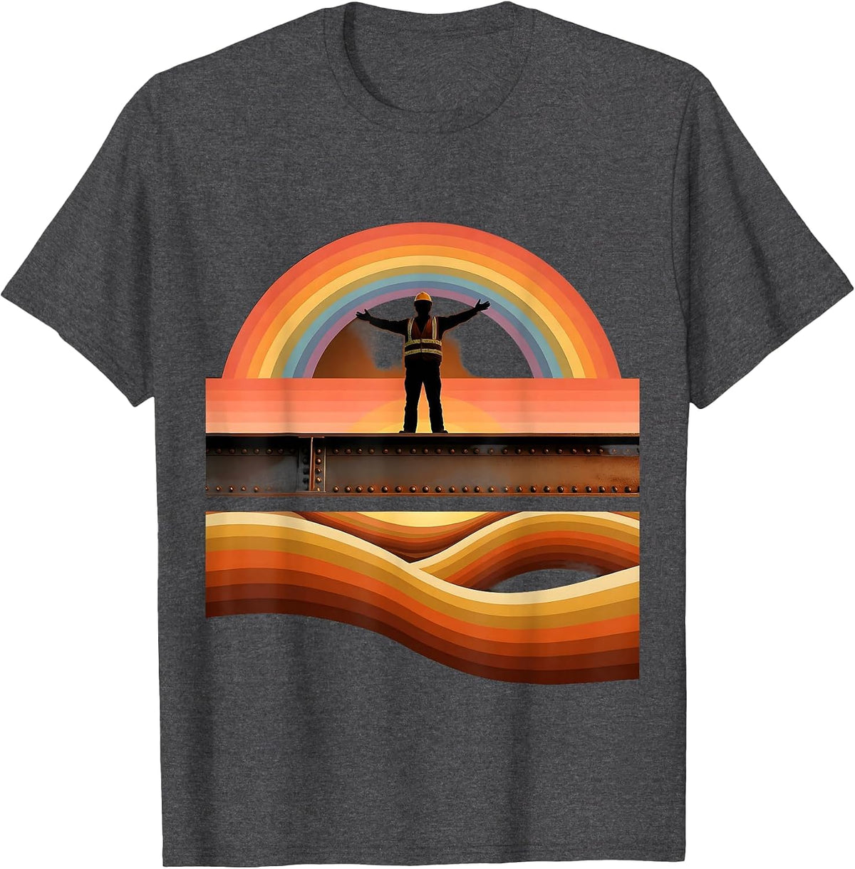 Labor Day Ironworker High-Rise Steel Beam Graphic T-Shirt - Dark Heather Grey