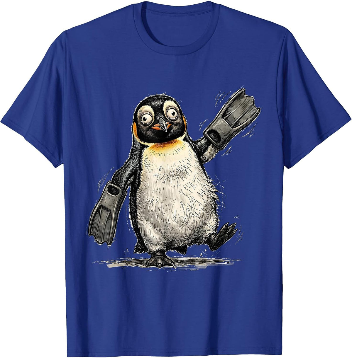 Men's Derpy Penguin with Flippers on Wings T-Shirt - Royal Blue