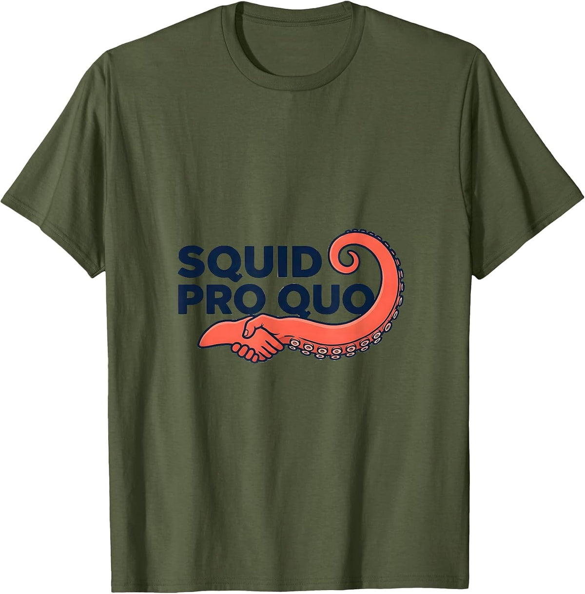 Men's Squid Pro Quo Editorial Conceptual Octopus Lover Marine T-Shirt - Olive Green