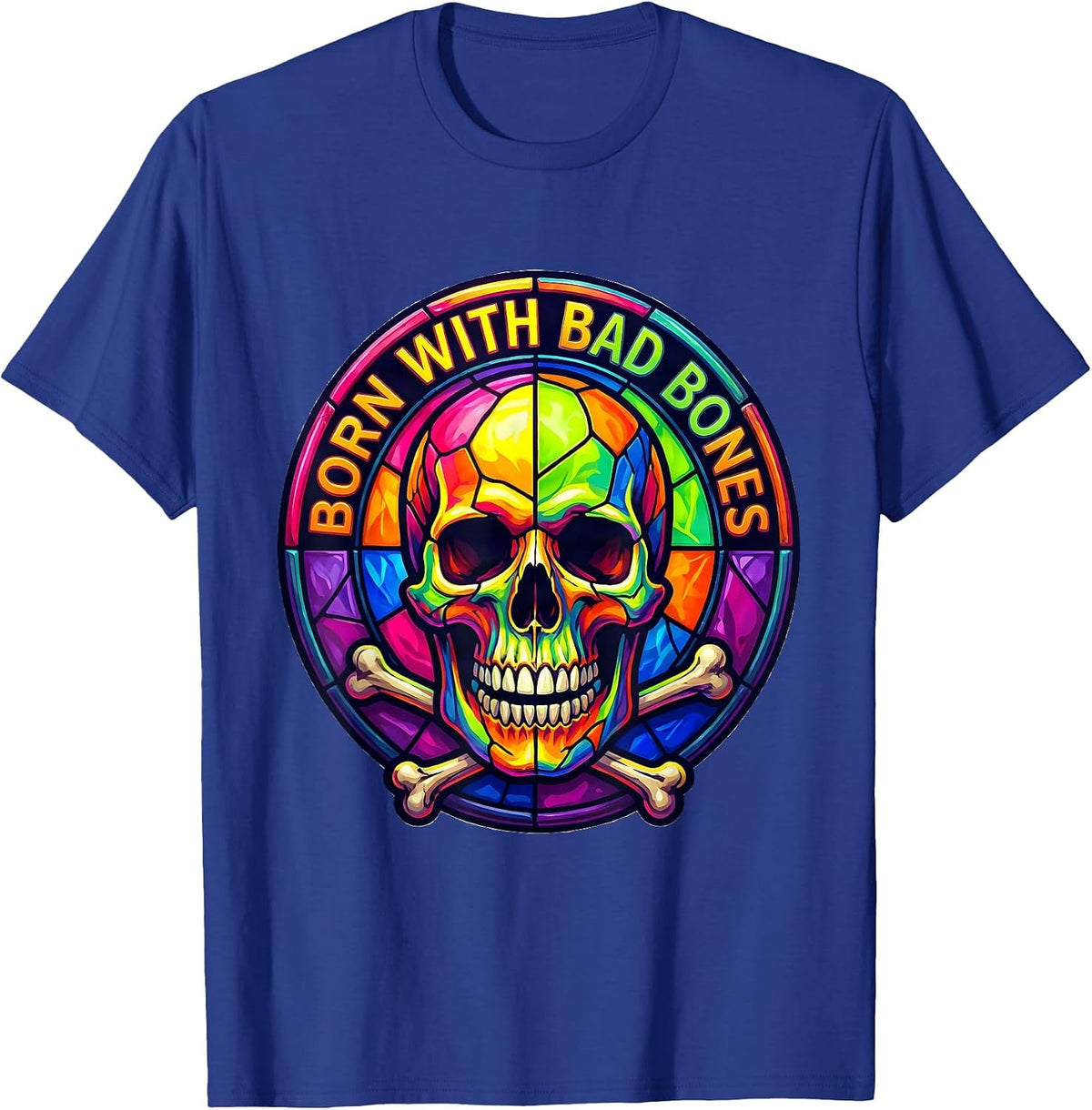 Born With Bad Bones Skull Graphic Design T-Shirt - Royal Blue