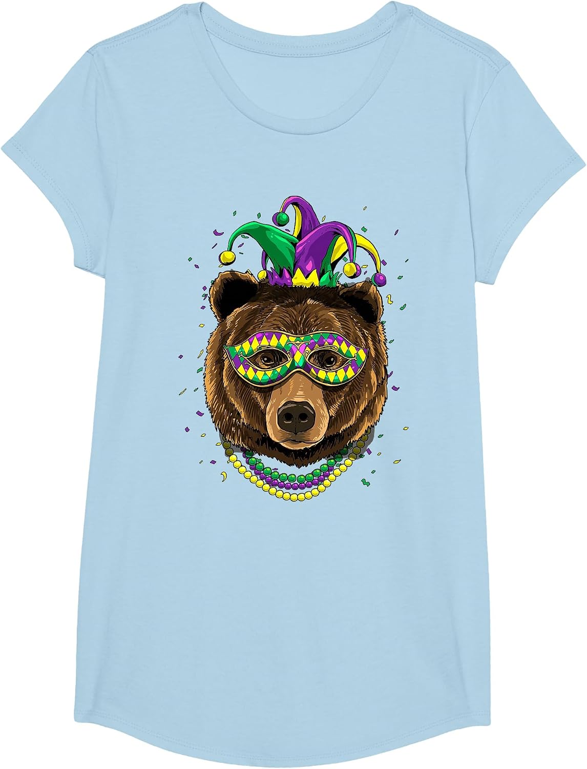 Bear Animal Lover Cute Mardi Gras Carnival Jester T-Shirt, Girls, Baby Blue, X-Small - As Pictured