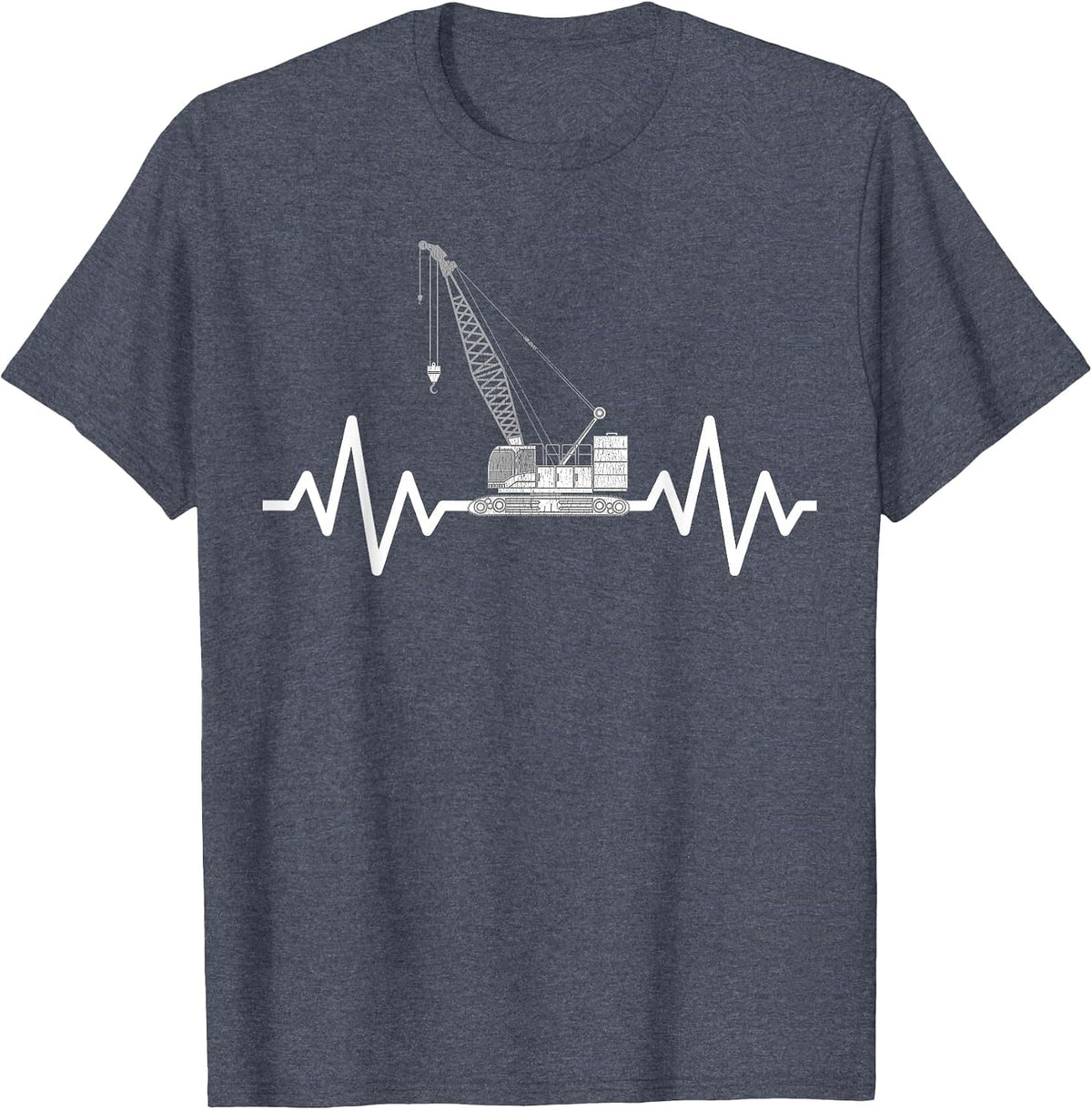 Crane Operator Heartbeat Construction Design T-Shirt - Heather Blue
