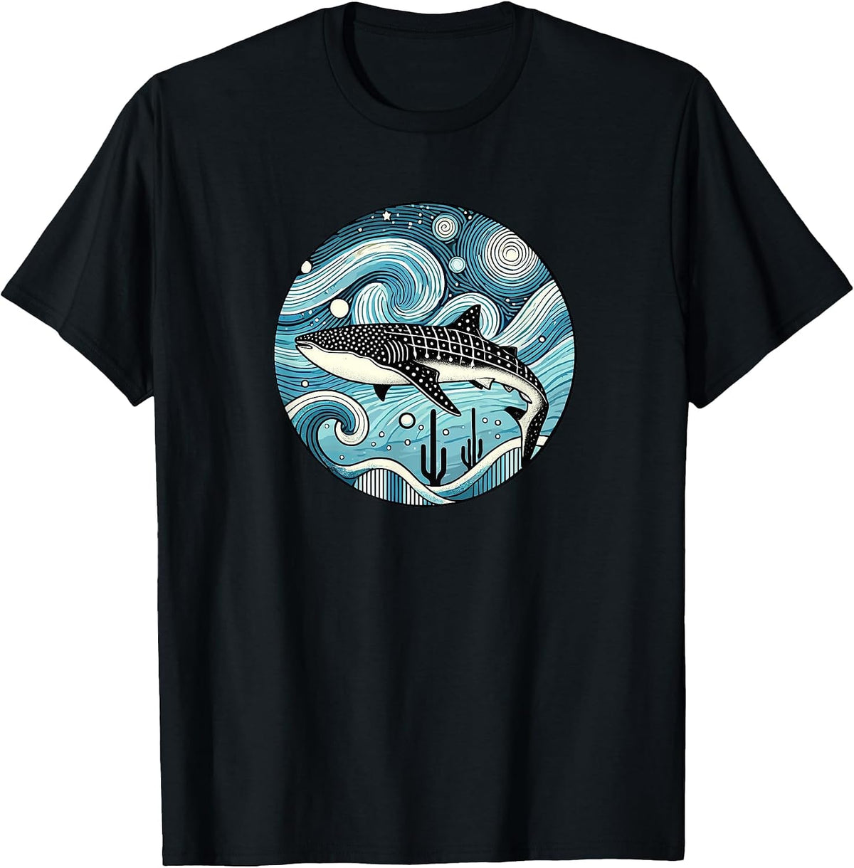Whale Shark Ocean Animal - Van Gogh Starry Night Style T-Shirt - Black