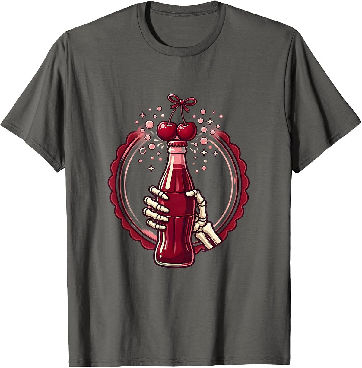 Men's Skeletal Hand Gripping Fizzing Soda Bottle T-Shirt - Asphalt Grey