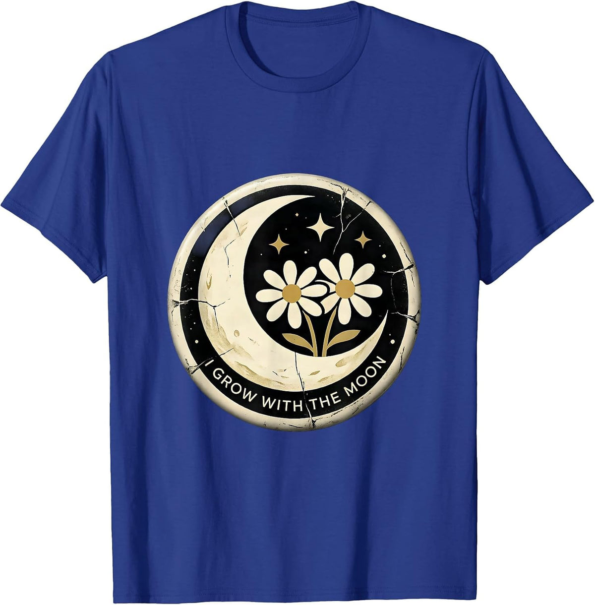 Men's I Grow With The Moon Boho Celestial Moon Phase Botanical T-Shirt - Royal Blue