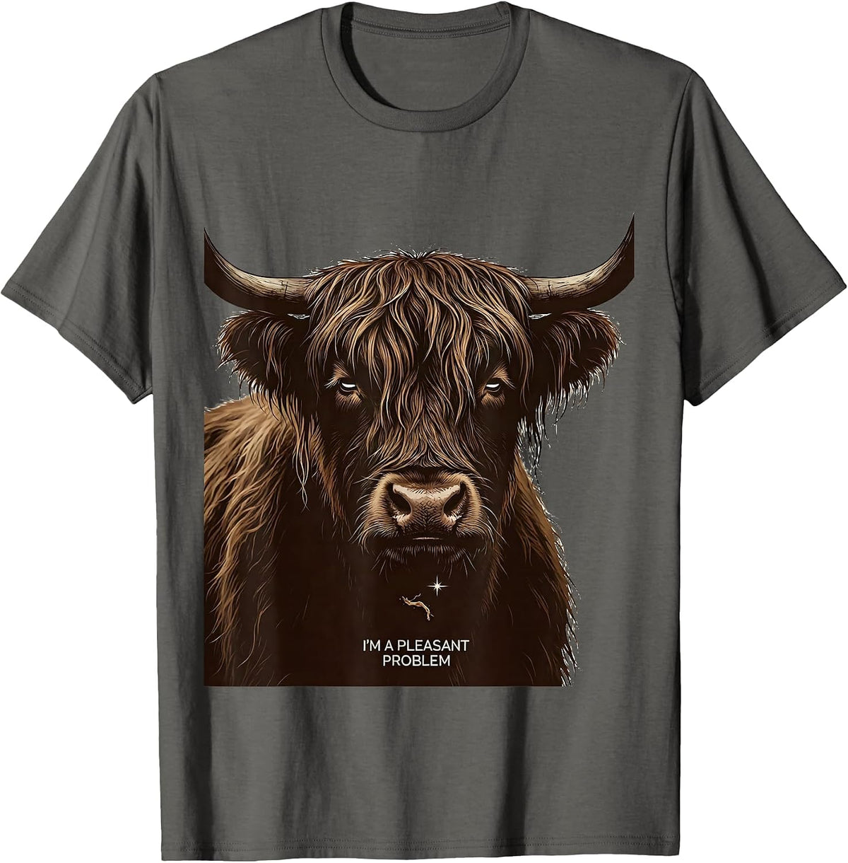 I'm A Pleasant Problem Funny Highland Cow Novelty Animal T-Shirt - Asphalt Grey
