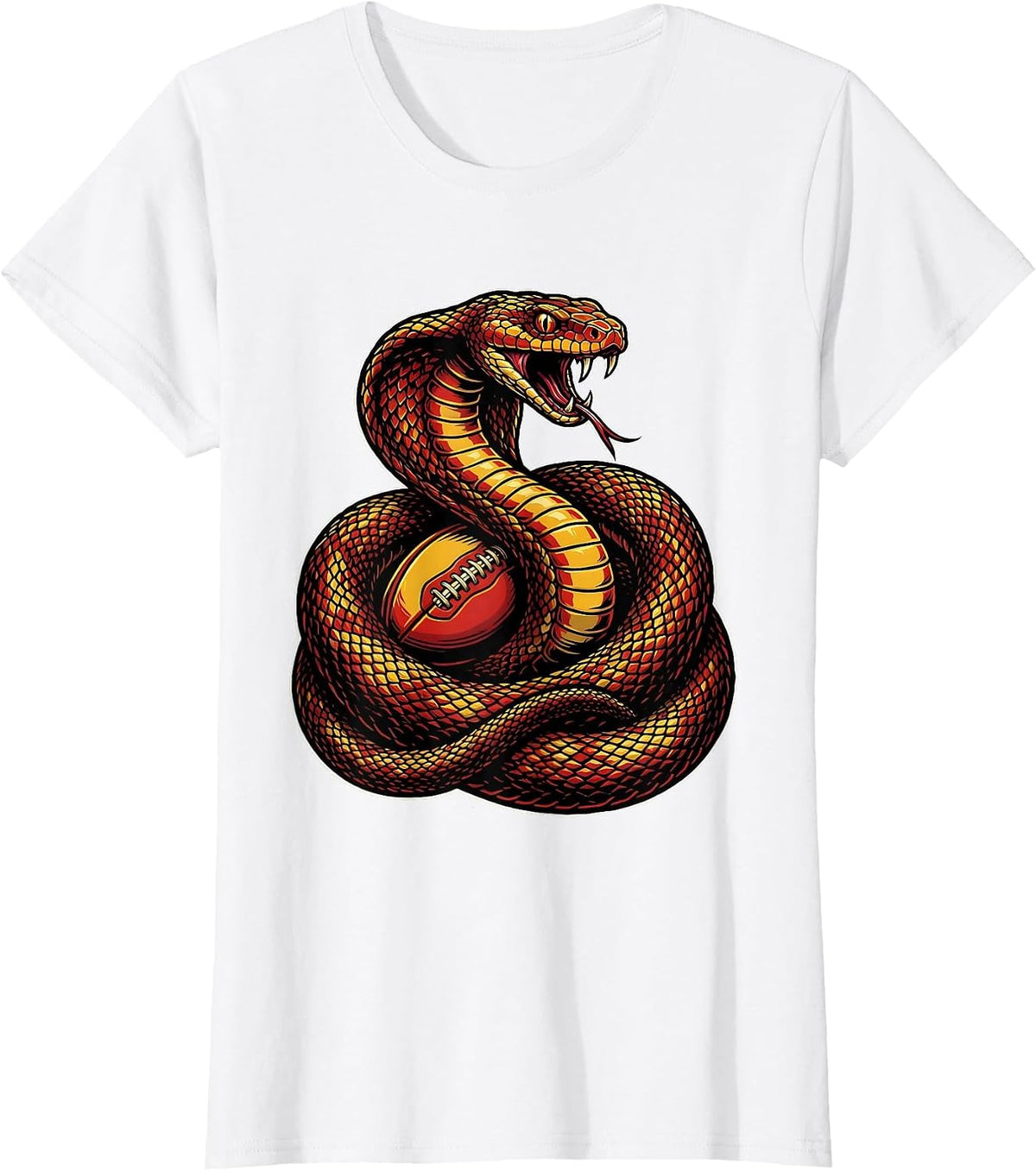 Serpent Coiled Around Rugby Ball Graphic T-Shirt - White