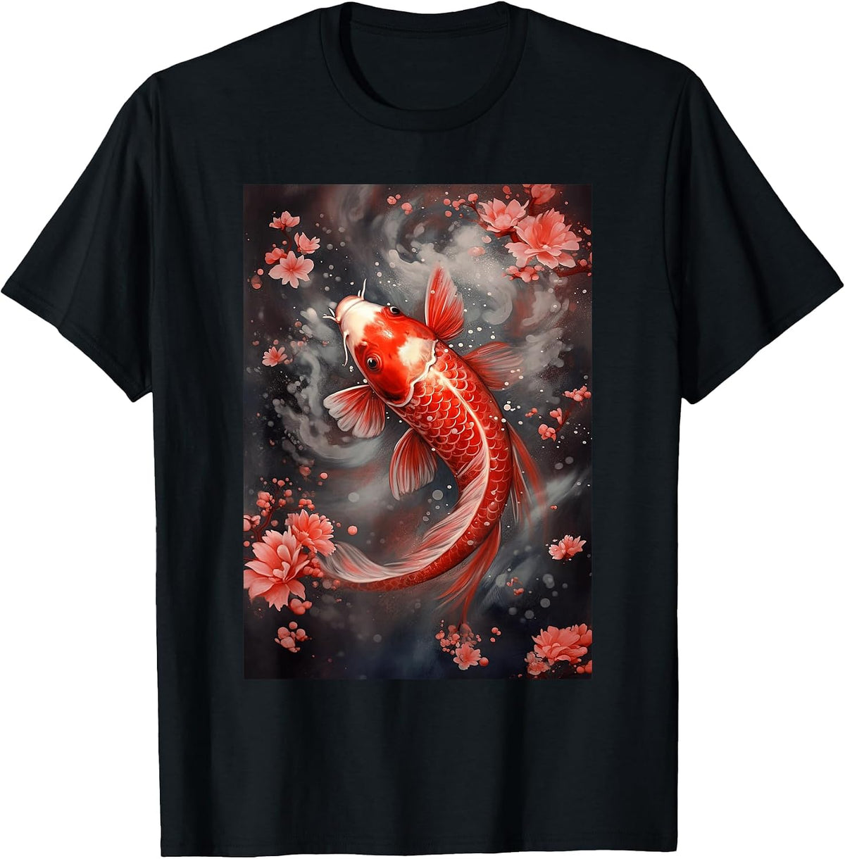 Koi Fish Japanese Cherry Blossom Nishikigoi Art T-Shirt - Black