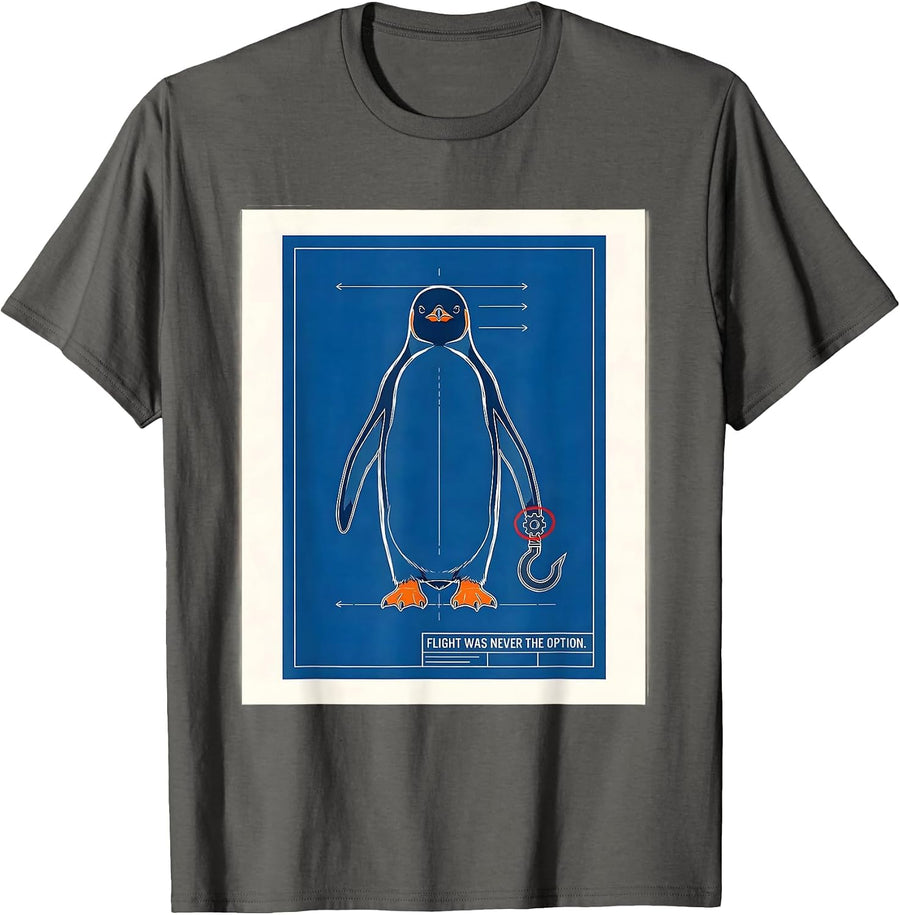 Flight Was Never The Option Tactical Penguin Dark Humor T-Shirt - Asphalt Grey