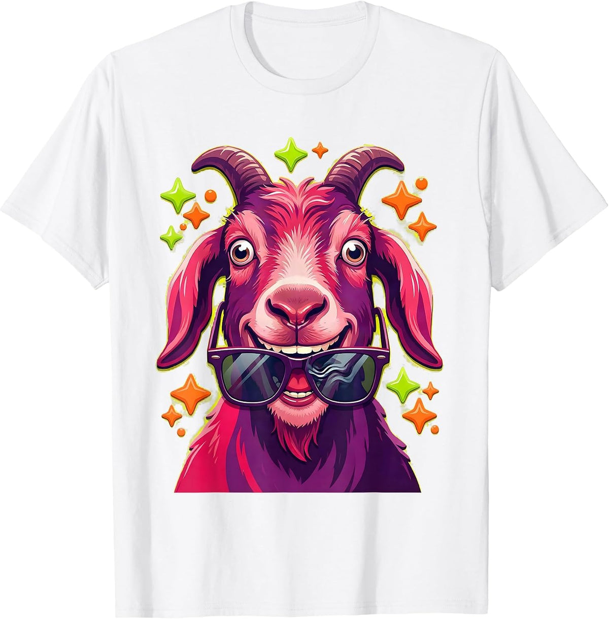 Derpy Goat Eating Sunglasses Funny Animal T-Shirt - White