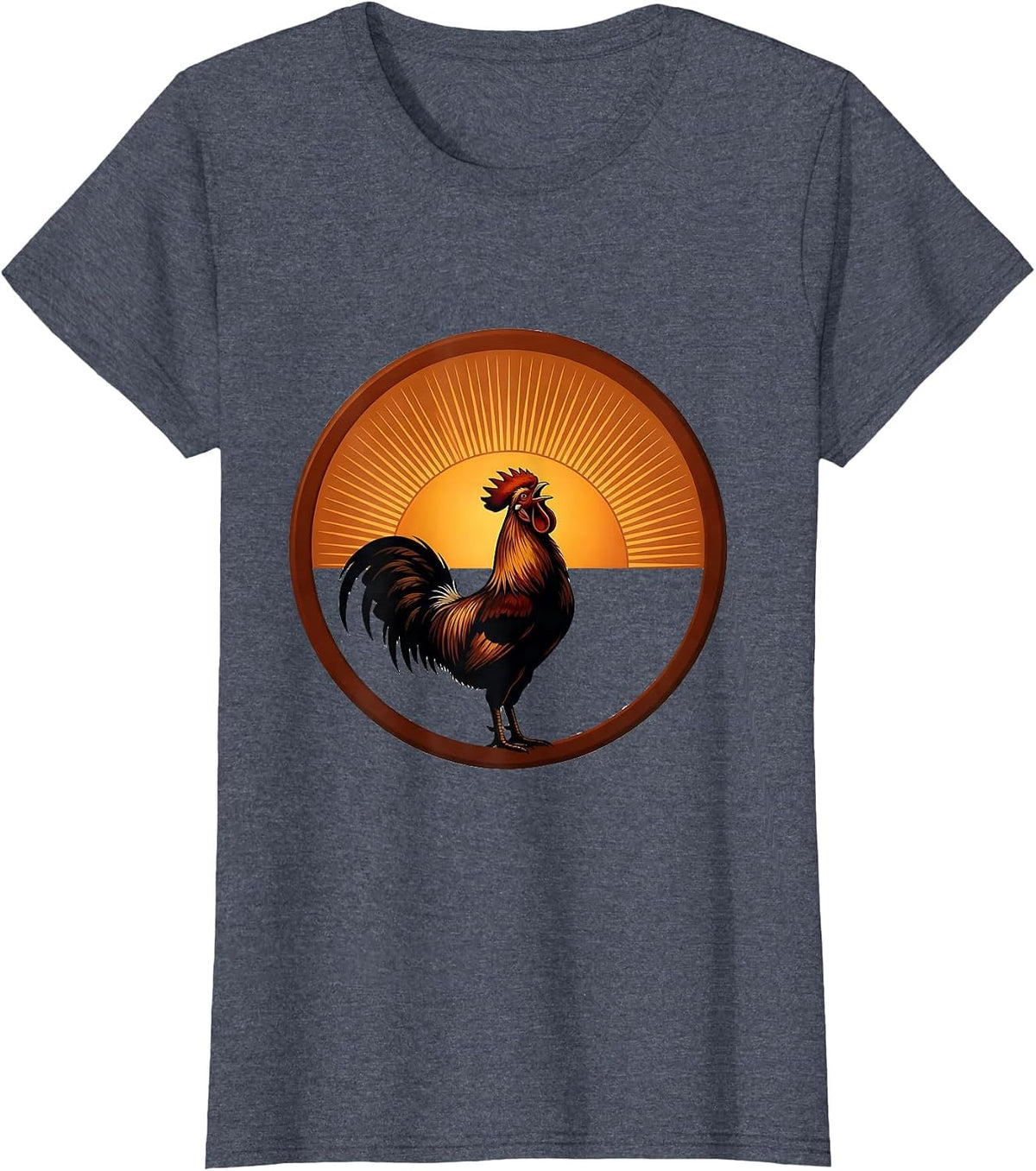 Women's Hello Rooster Crowing at Rising Sun Illustration T-Shirt - Heather Blue