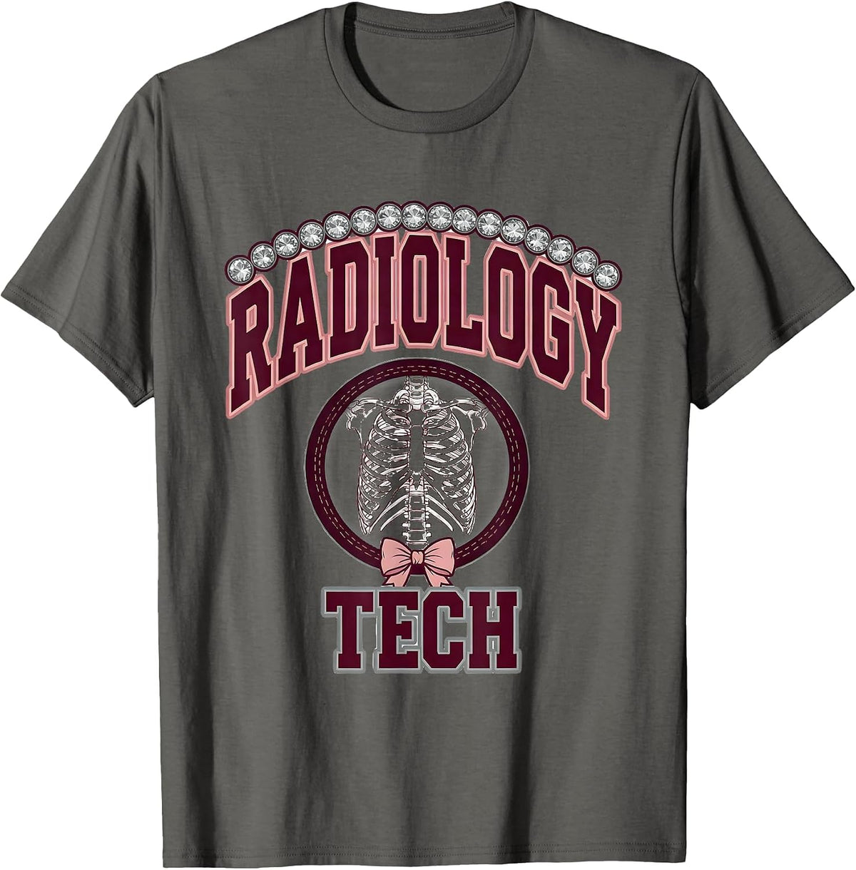 RADIOLOGY TECH Sparkle Varsity Radiology Tech Coquette Cute T-Shirt - Asphalt Grey