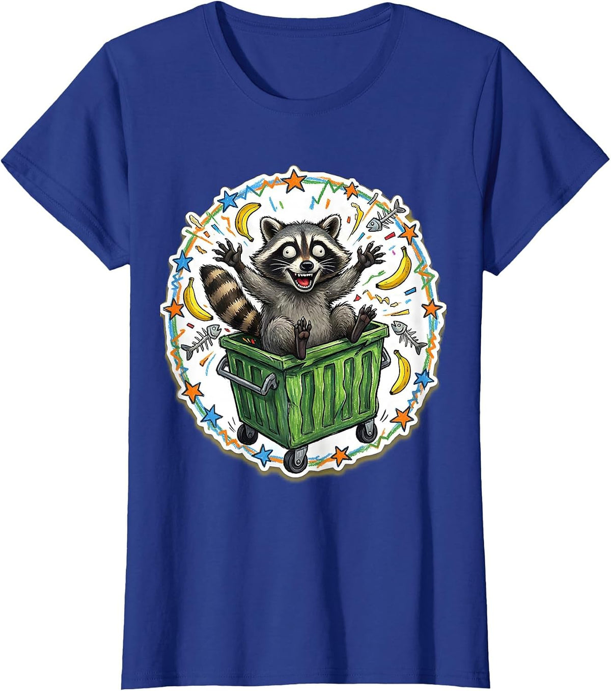 Women's Raccoon Dumpster Dramatic Emergence Funny Wildlife T-Shirt - Royal Blue