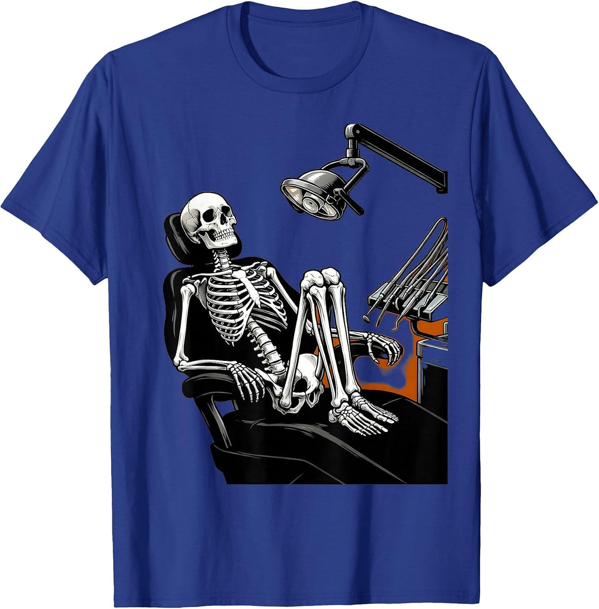 Nervous Skeleton at the Dentist Funny Halloween T-Shirt - Royal Blue