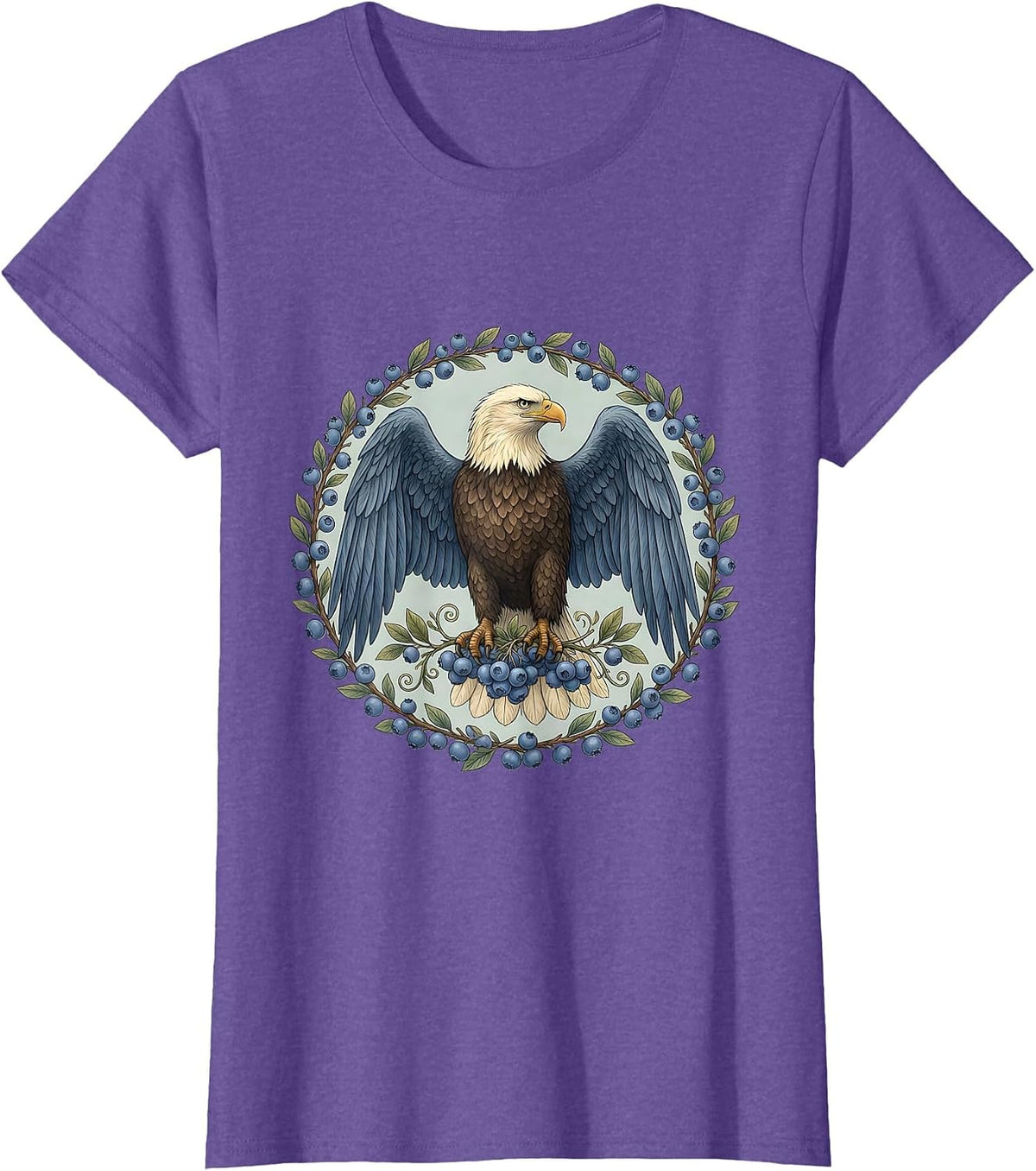 Bald Eagle Blueberry Grip Patriotic Illustration T-Shirt - Purple Heather