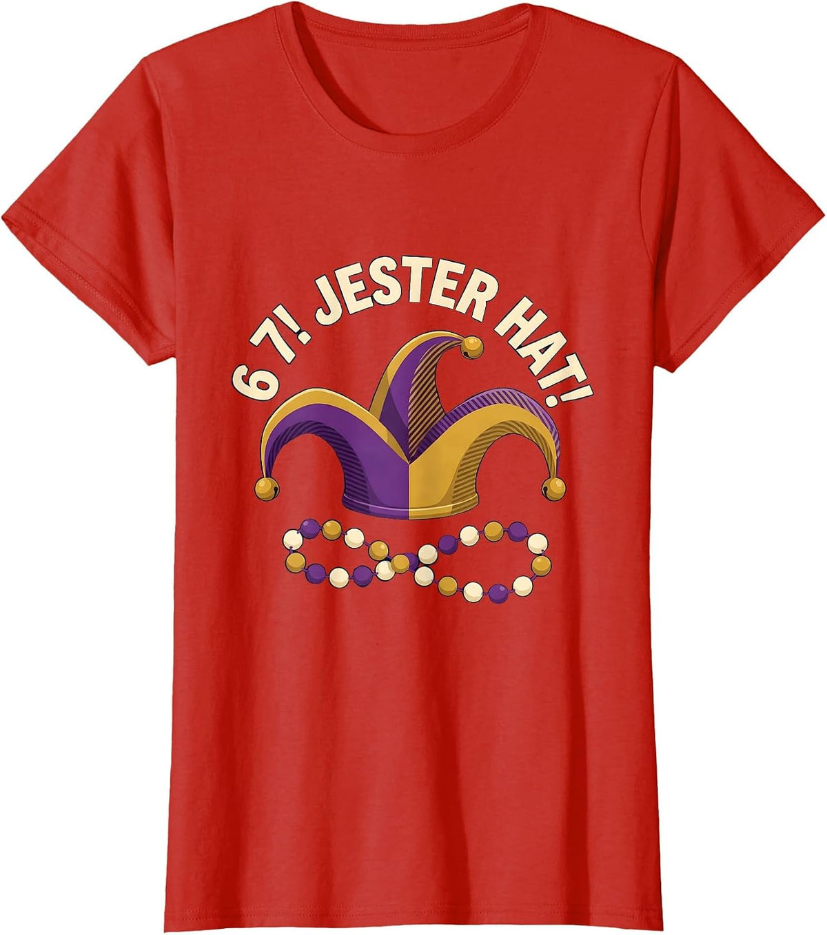 6 7! Jester Hat Mardi Gras Carnival Meme Kids Humor T-Shirt - Red