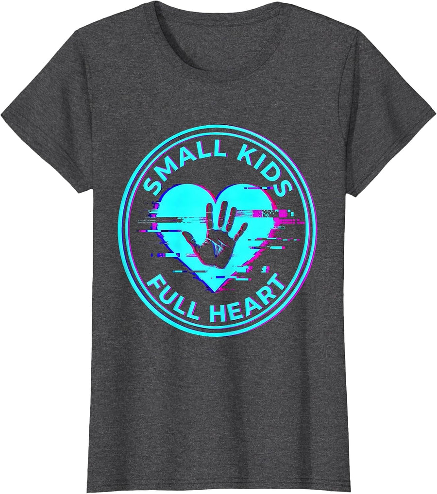 Women's Small Kids Full Heart Preschool Teacher Design T-Shirt - Dark Heather Grey