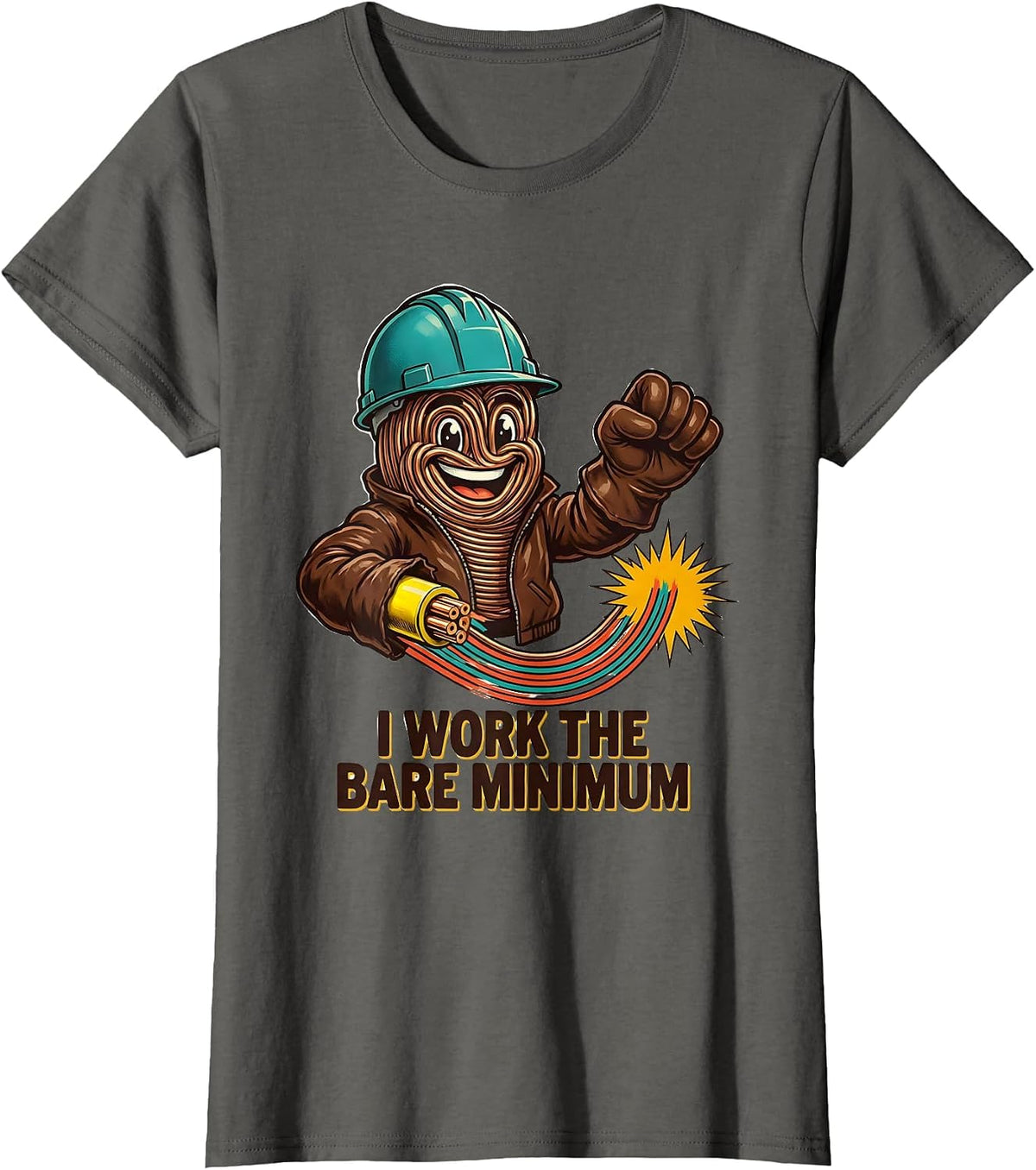 Women's I Work The Bare Minimum Funny Electrician Lineman Skeleton T-Shirt - Asphalt Grey