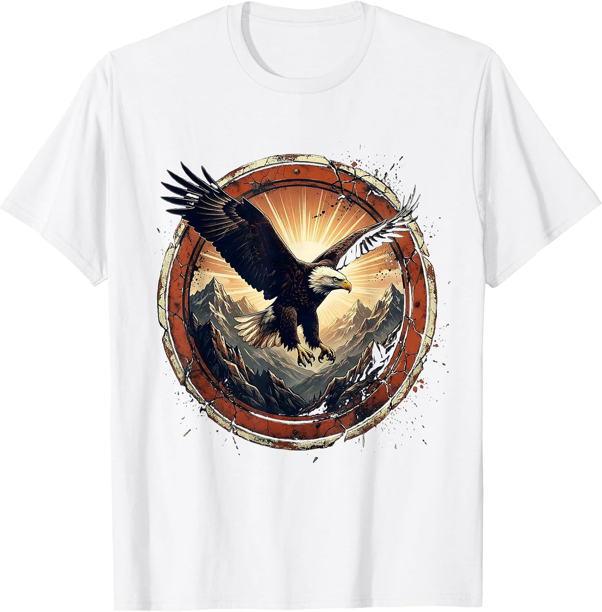 Men's Bald Eagle Soaring Over Mountain Range T-Shirt - White