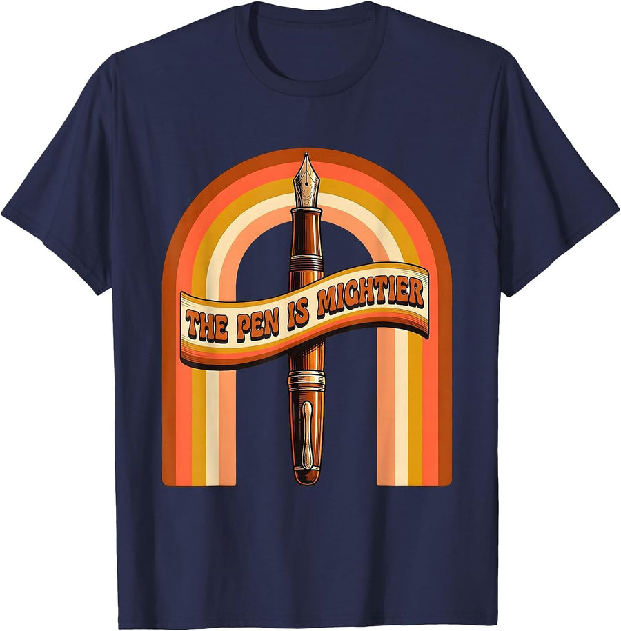 The Pen Is Mightier English Teacher Design T-Shirt - Navy Blue