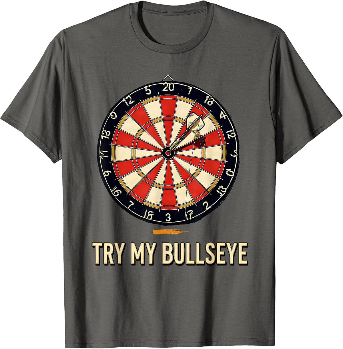 Men's Try My Bullseye Funny Darts Player Bar League Humor T-Shirt - Asphalt Grey