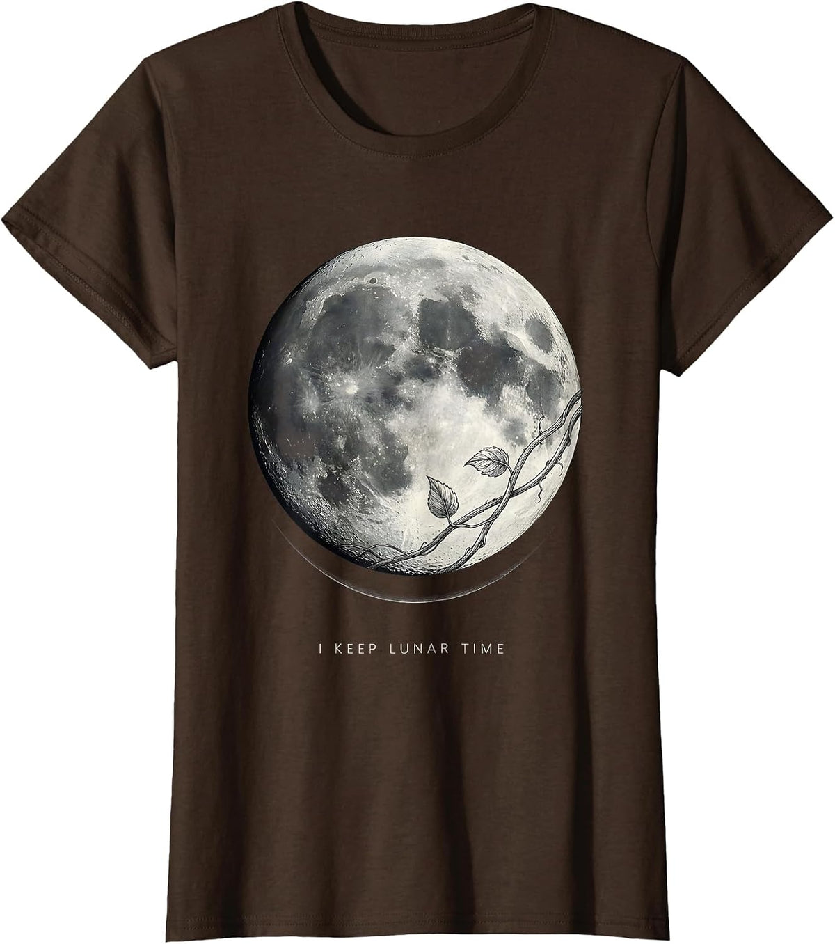 Women's I Keep Lunar Time Vintage Celestial Moon Phase Botanical T-Shirt - Brown