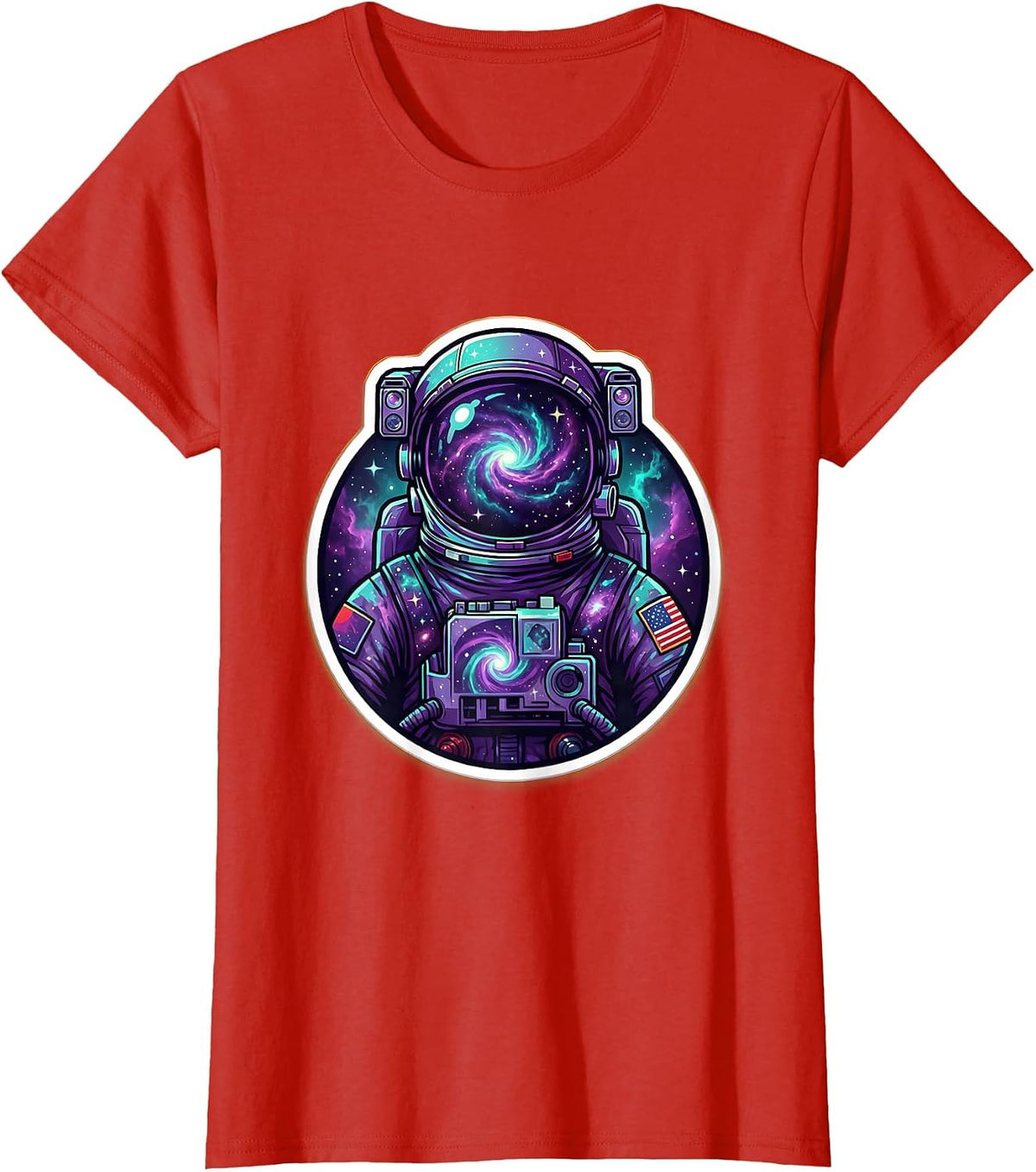 Women's Astronaut Suit Galaxy Pattern Cosmic Space Design T-Shirt - Red