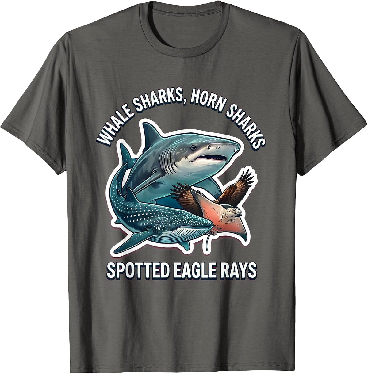 Whale Sharks, Horn Sharks, Spotted Eagle Rays Marine Biology T-Shirt - Asphalt Grey