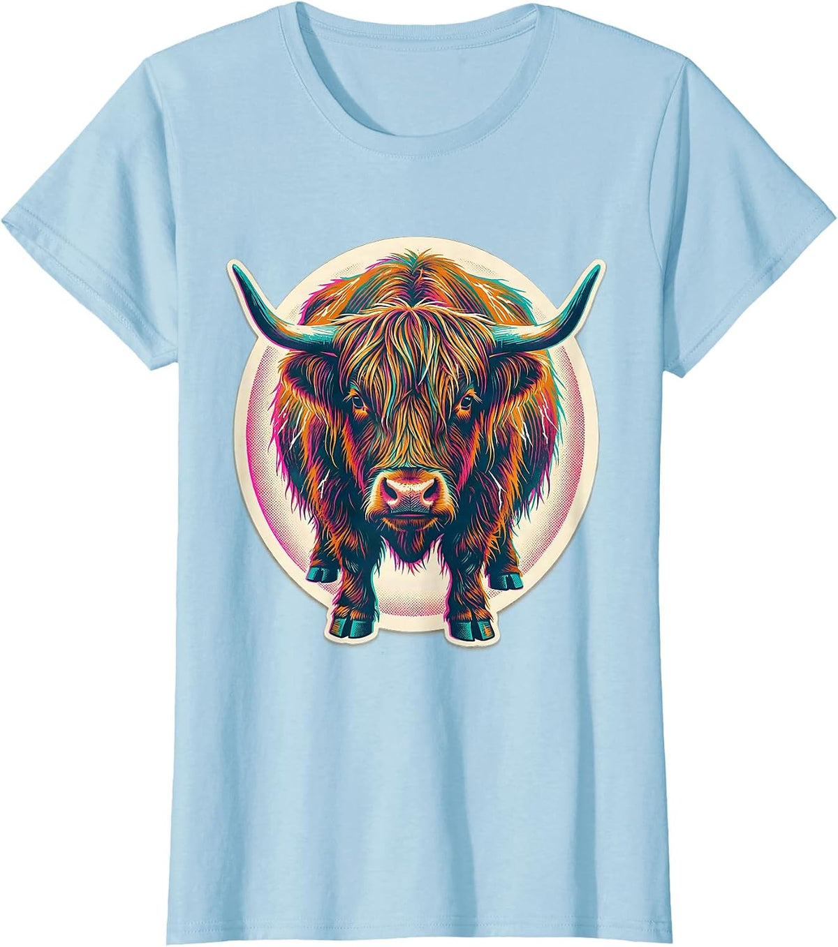 Women's Sealed Highland Cow Badge Funny Farm Animal Lover Humor T-Shirt - Baby Blue