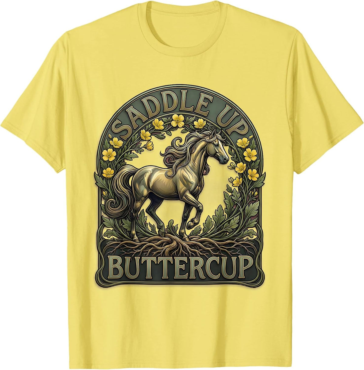 Men's Saddle Up Buttercup Horse Riding Design T-Shirt - Lemon Yellow
