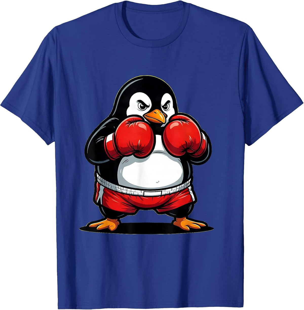 Penguin Boxer Fighting Stance Graphic Tee T-Shirt - Royal Blue