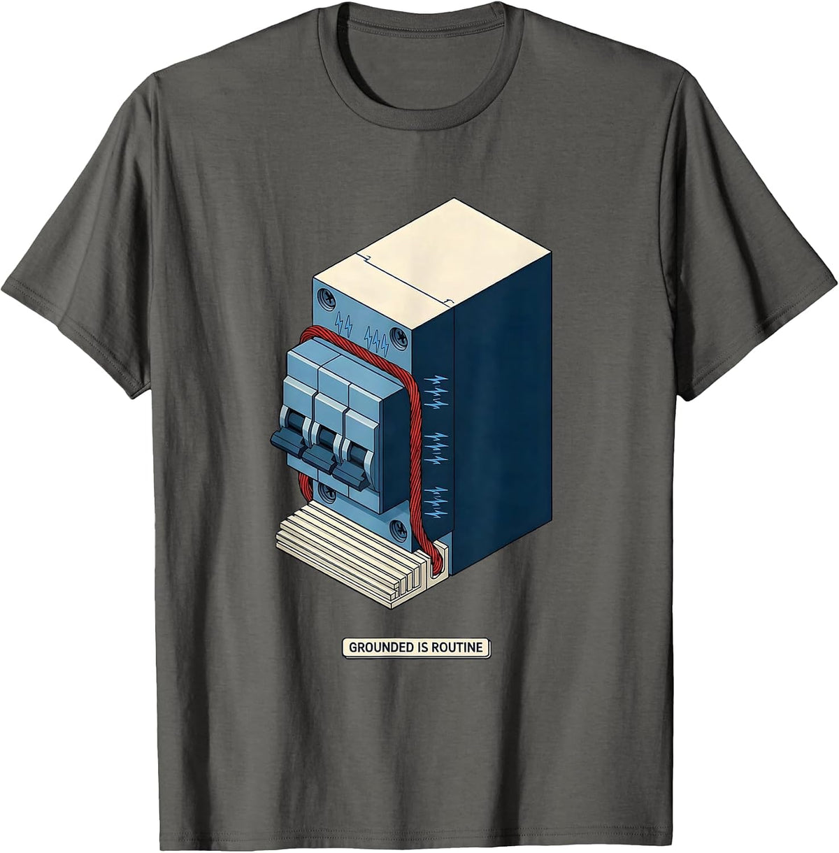 Men's Grounded Is Routine Funny Electrician Gift for Dad T-Shirt - Asphalt Grey