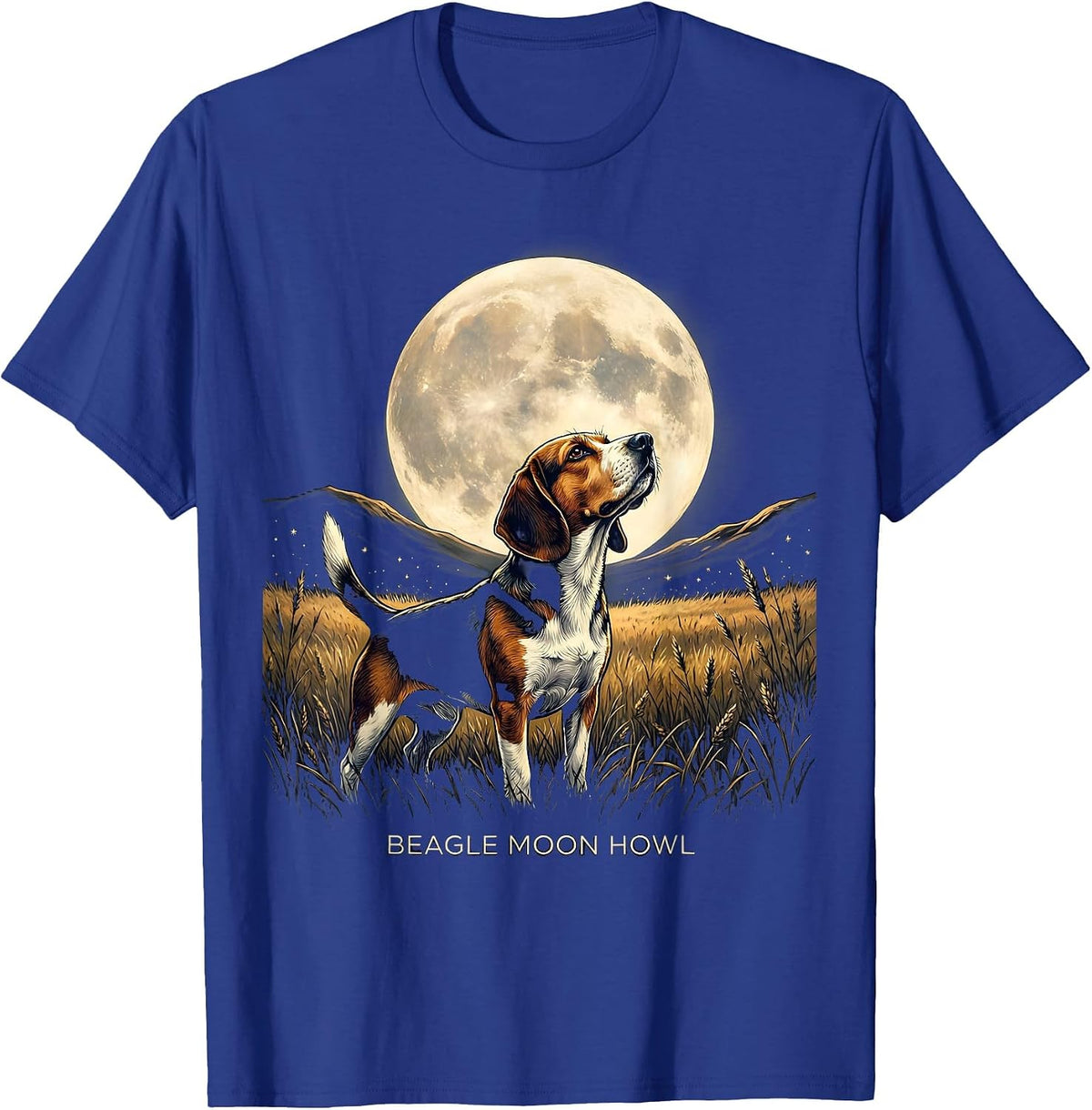 Men's Beagle Moon Howl Vintage 90s Retro Animal T-Shirt - Royal Blue