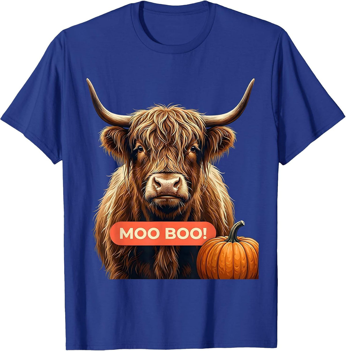 Men's Moo Boo! Funny Highland Cow Fall Halloween Pun Humor T-Shirt - Royal Blue